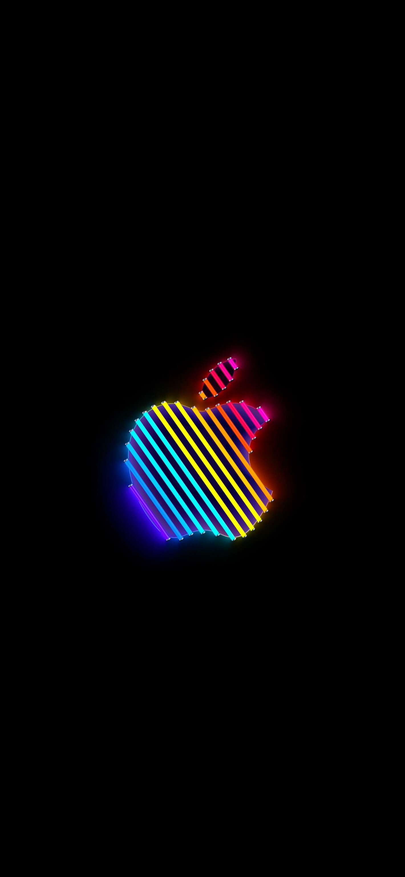 Rainbow Colors: Apple neon logo, Multitone parallel line segments. 1420x3080 HD Wallpaper.