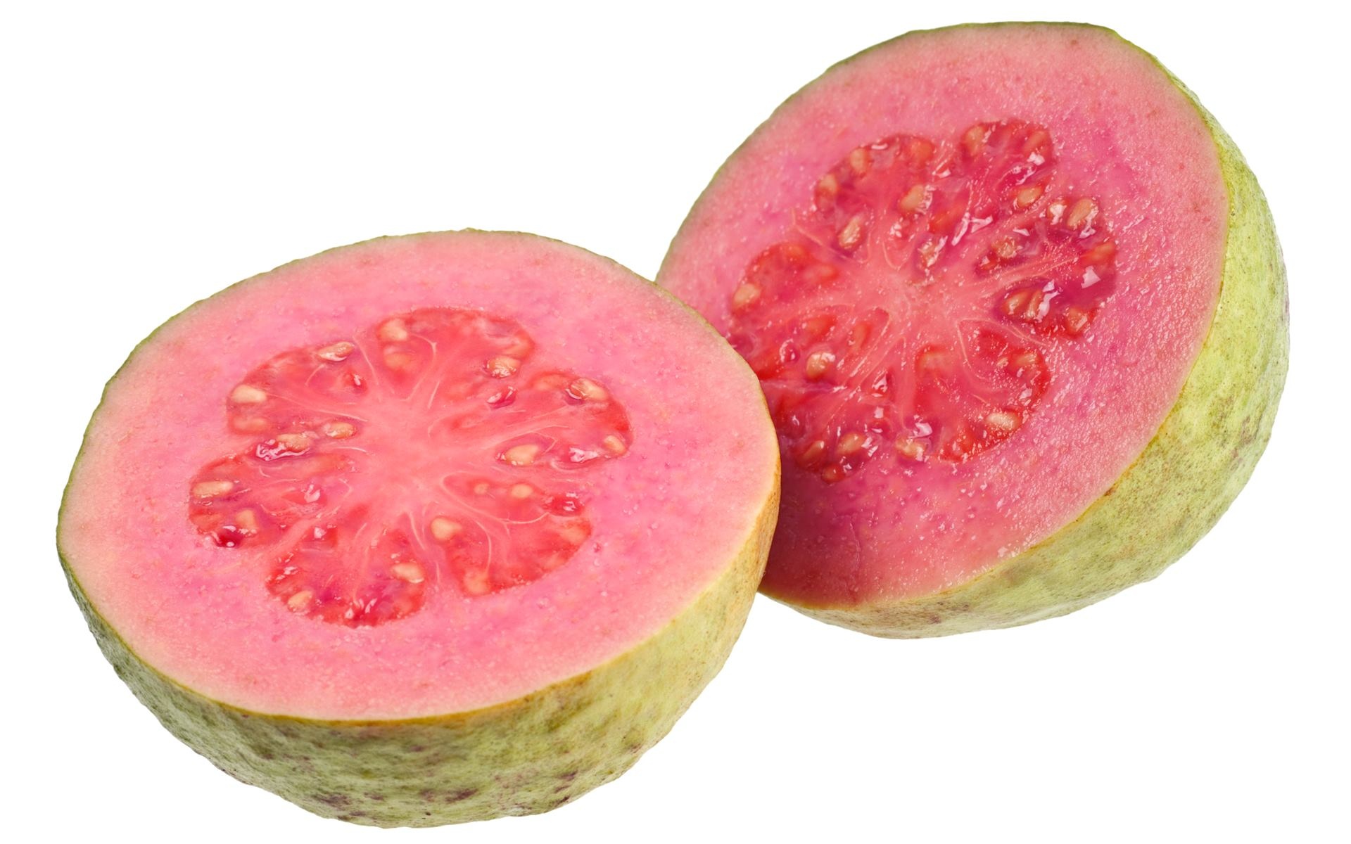 Guava: A green tropical fruit with a pink, fleshy inside that has a sweet taste and musky aroma. 1920x1200 HD Background.