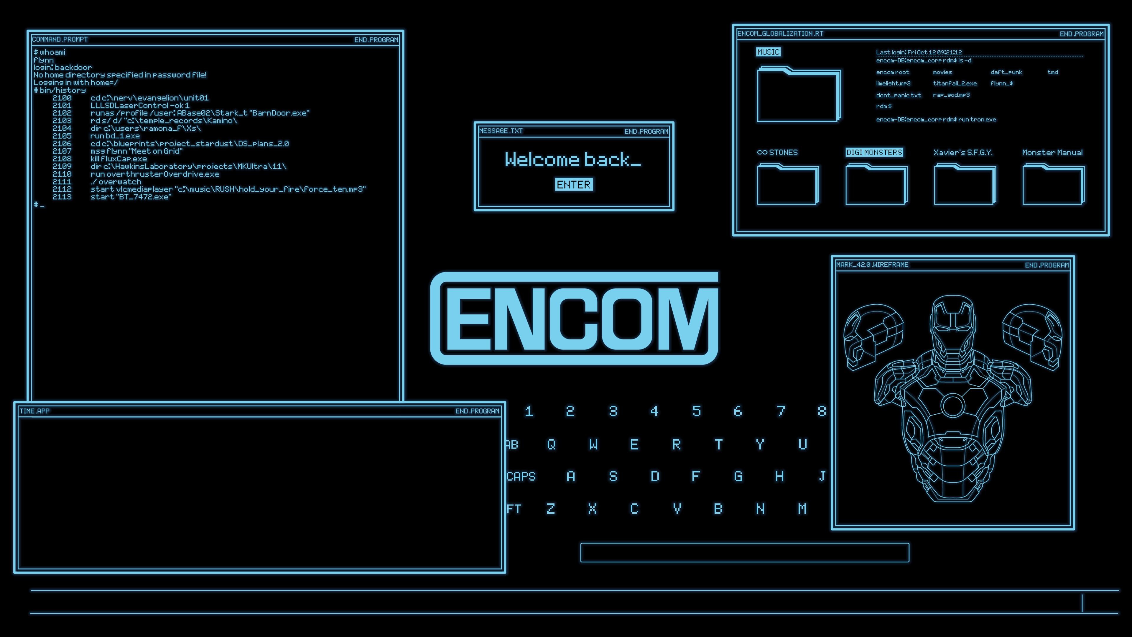 Geek: Encom, Iron Man, Computer interface, Programming, Tron, Science fiction. 3840x2160 4K Wallpaper.