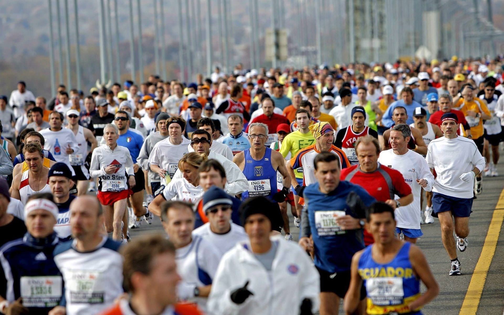 Marathon: A footrace run on an open course of 26 miles 385 yards (42.195 kilometers). 1920x1200 HD Background.