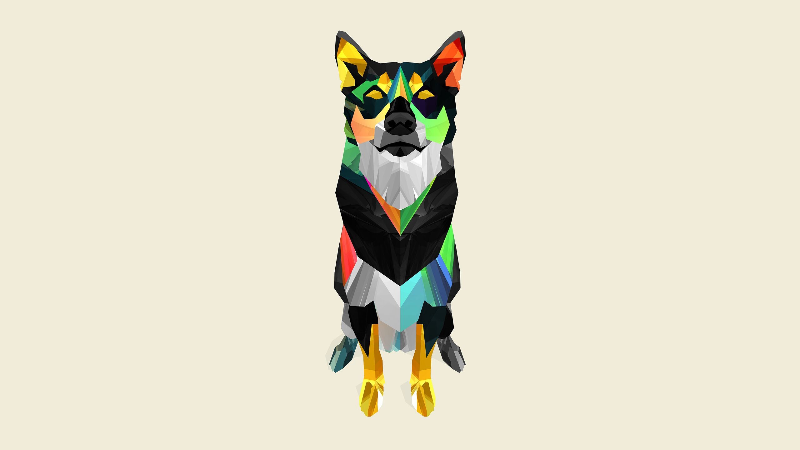 Geometric Animal: An abstract art form that uses basic regular shapes, Colorful dog. 2560x1440 HD Wallpaper.