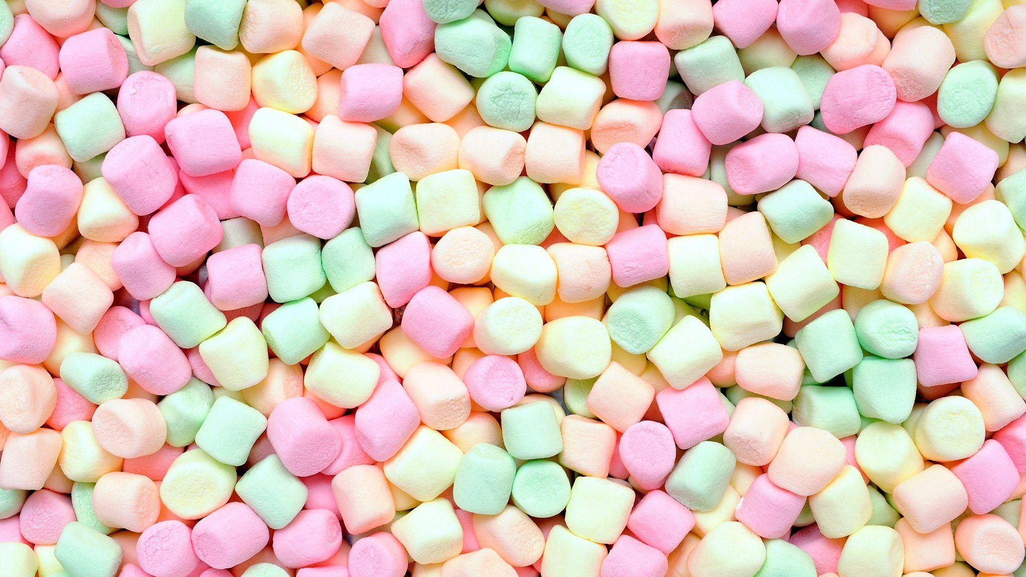 Marshmallow: Candy, A colorful foam that's stabilized by gelatin. 2050x1160 HD Background.