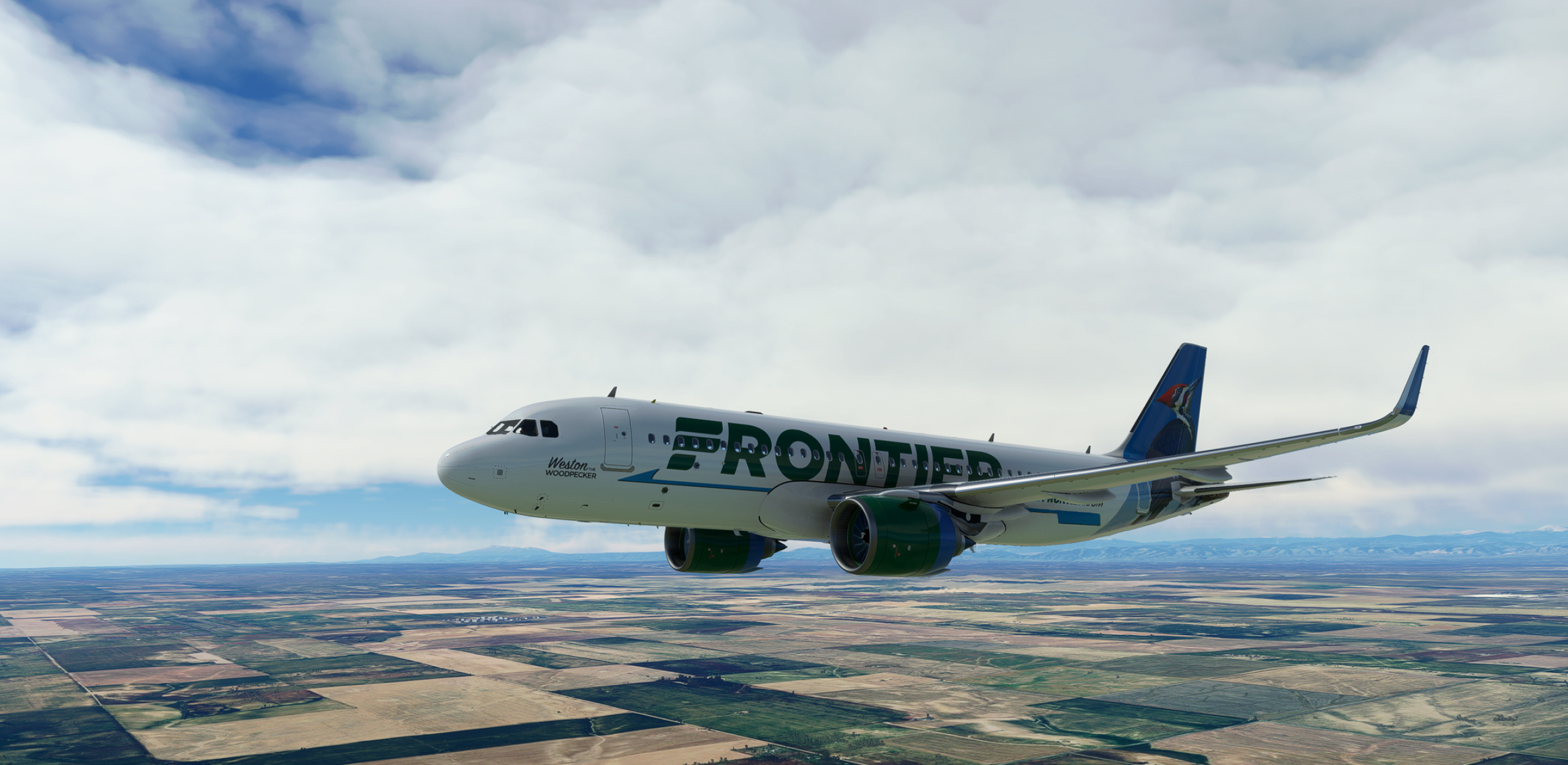 Frontier Airlines, Scenic flight, Captivating skies, Travel inspiration, 2560x1250 Dual Screen Desktop