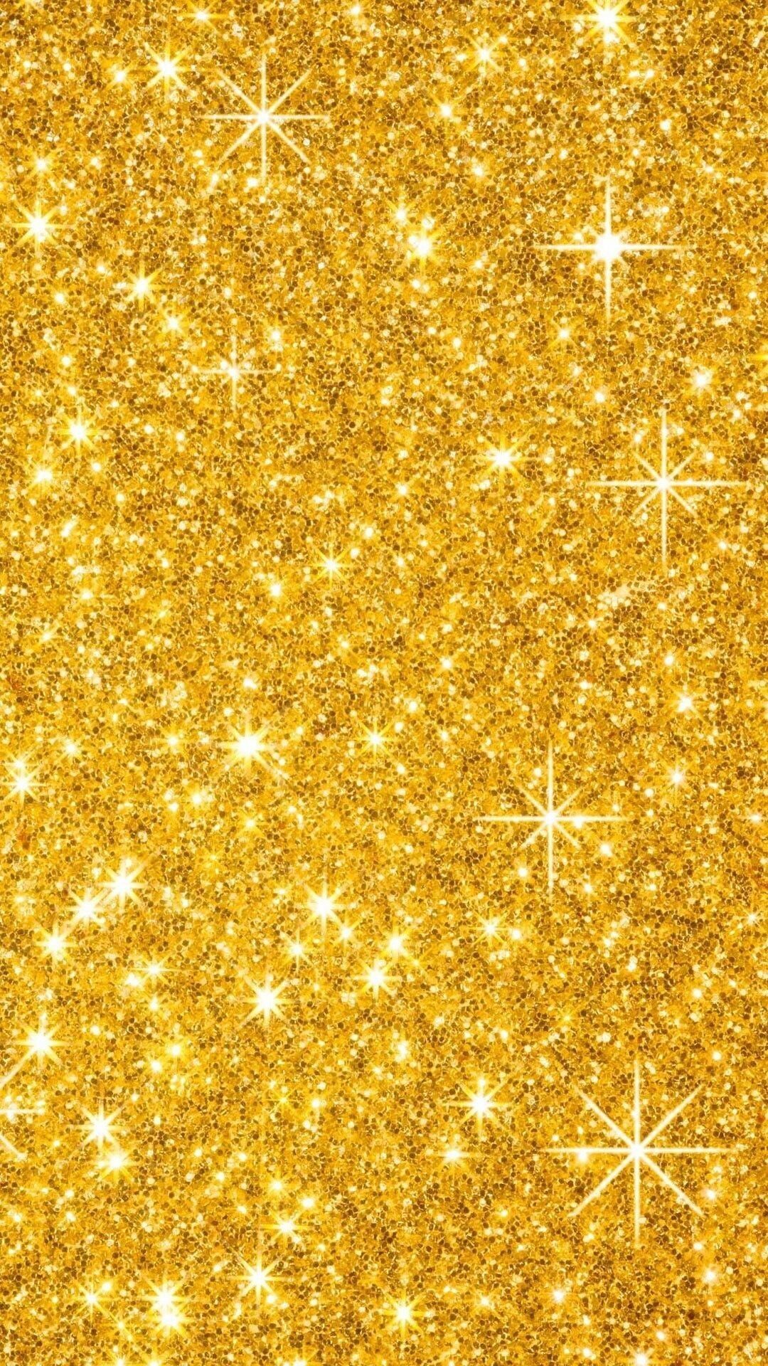 Gold Sparkle: Small pieces of glitter substance, Shining brightly with little flashes of light. 1080x1920 Full HD Background.