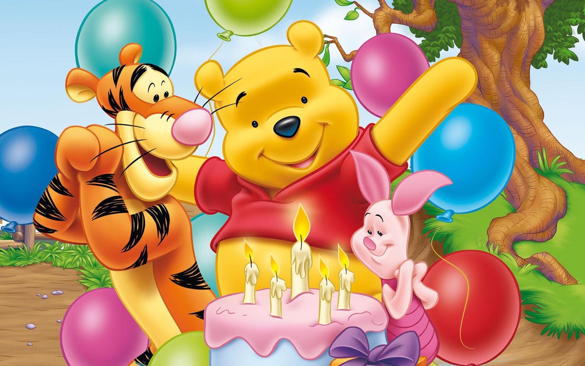 Birthday Party: Winnie the Pooh, Tigger, Piglet, Eeyore, Celebration, Cake. 1920x1200 HD Wallpaper.