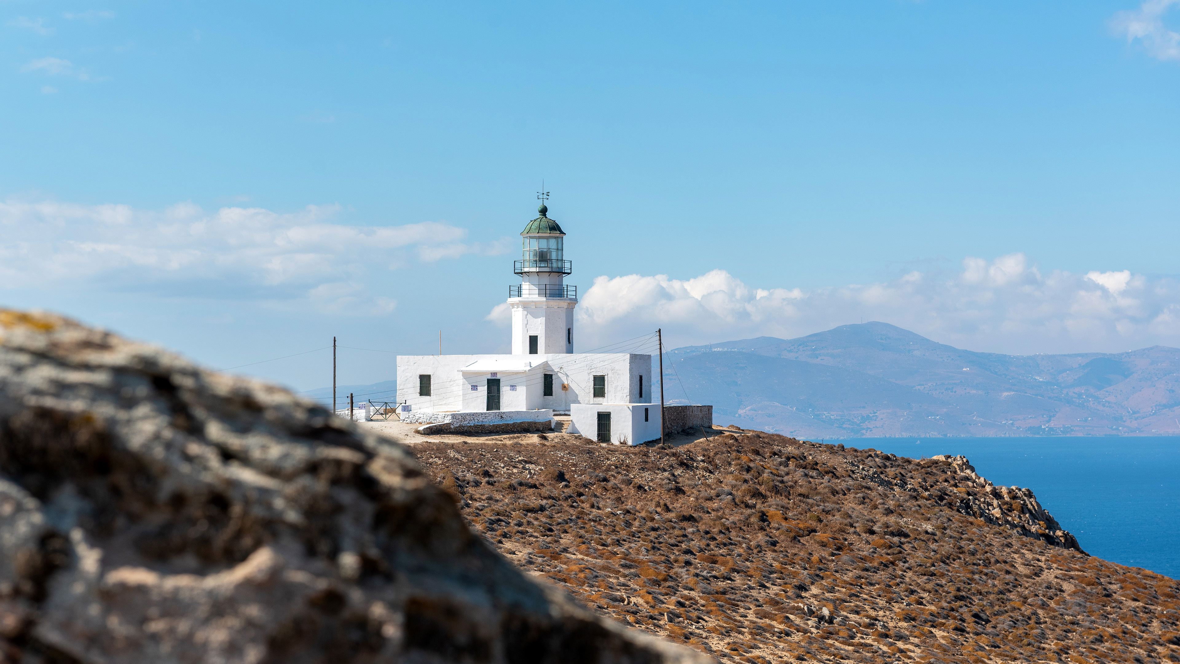 Lighthouse, Armenistis Lighthouse, Greek beauty, Stunning landscape, 3840x2160 4K Desktop
