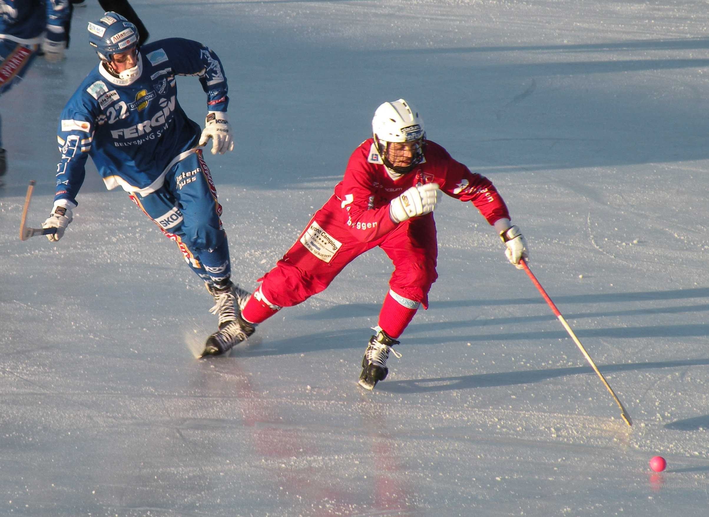 Bandy (Sports): A winter sport and ball sport played by two teams wearing ice skates on a large ice surface. 2410x1760 HD Wallpaper.