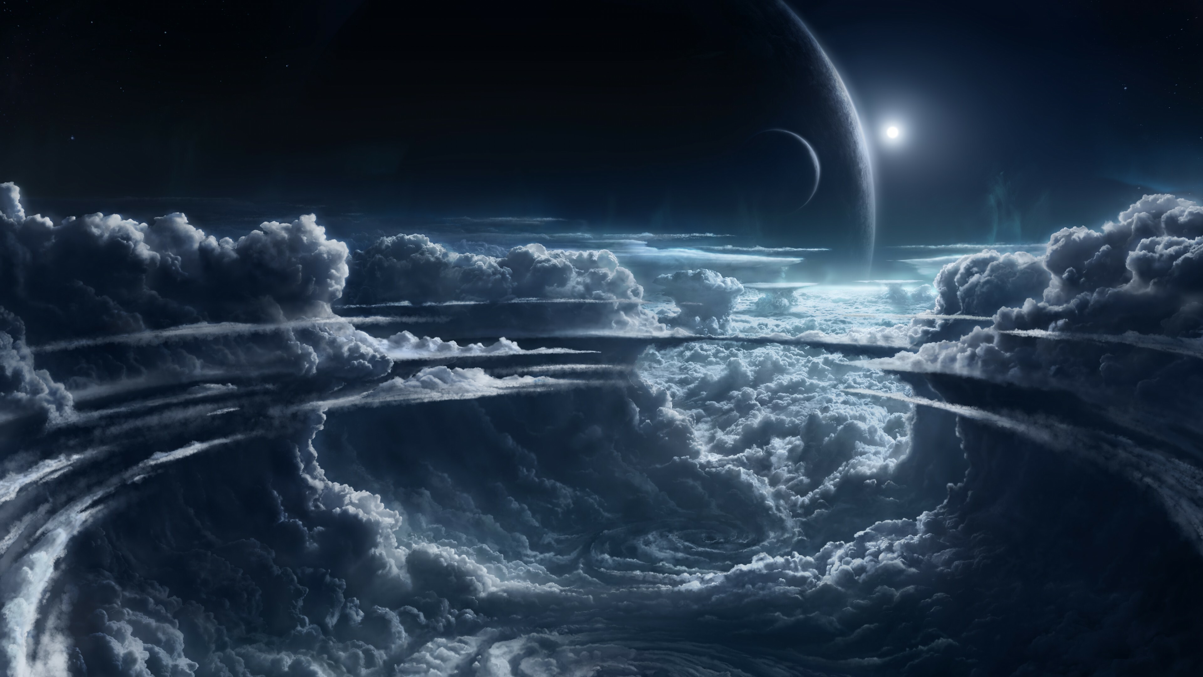 Planet: Celestial objects, Atmosphere, Nighttime. 3840x2160 4K Wallpaper.