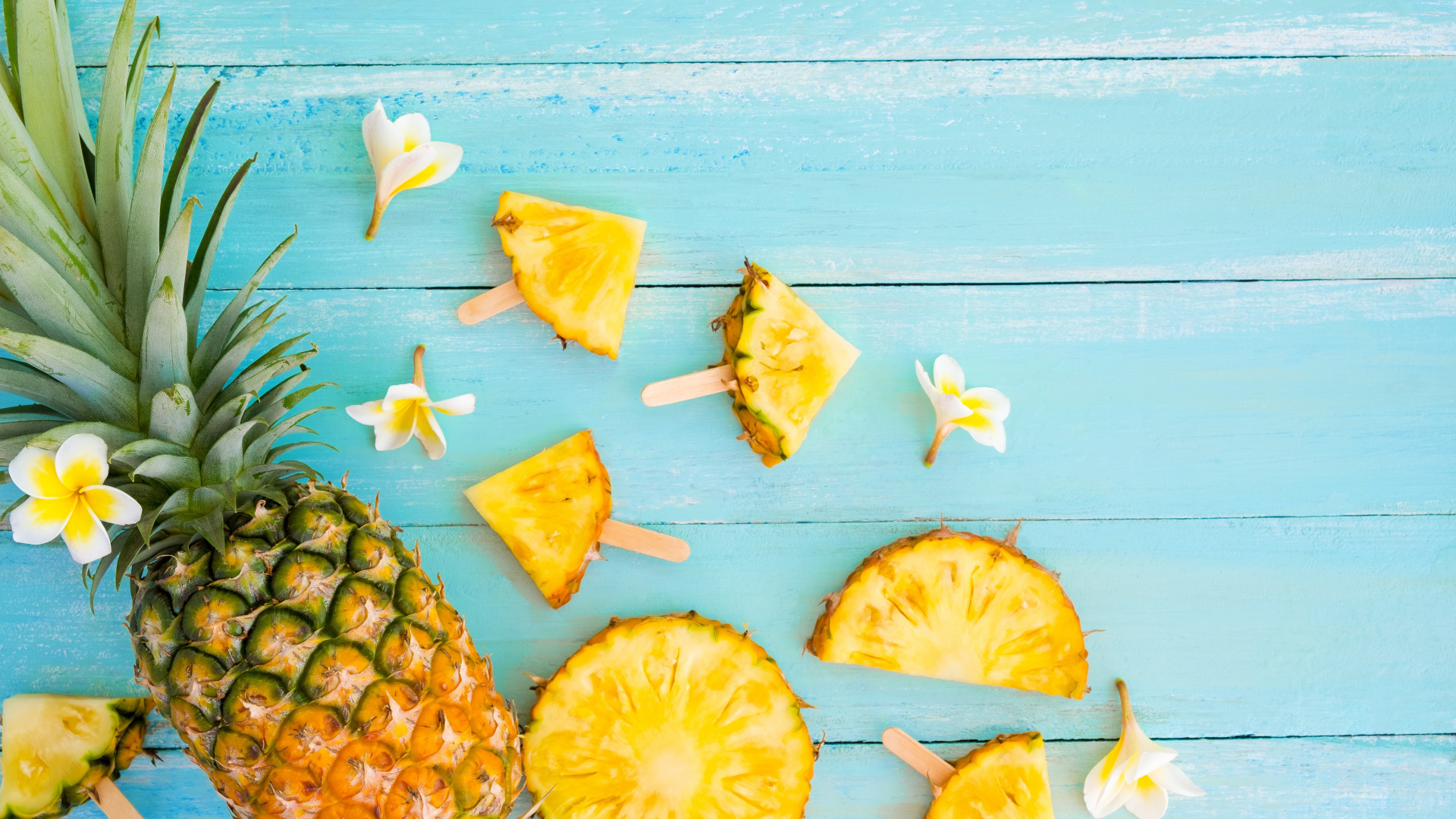 Pineapple: Ananas, Exotic fruit, Slices. 1920x1080 Full HD Background.