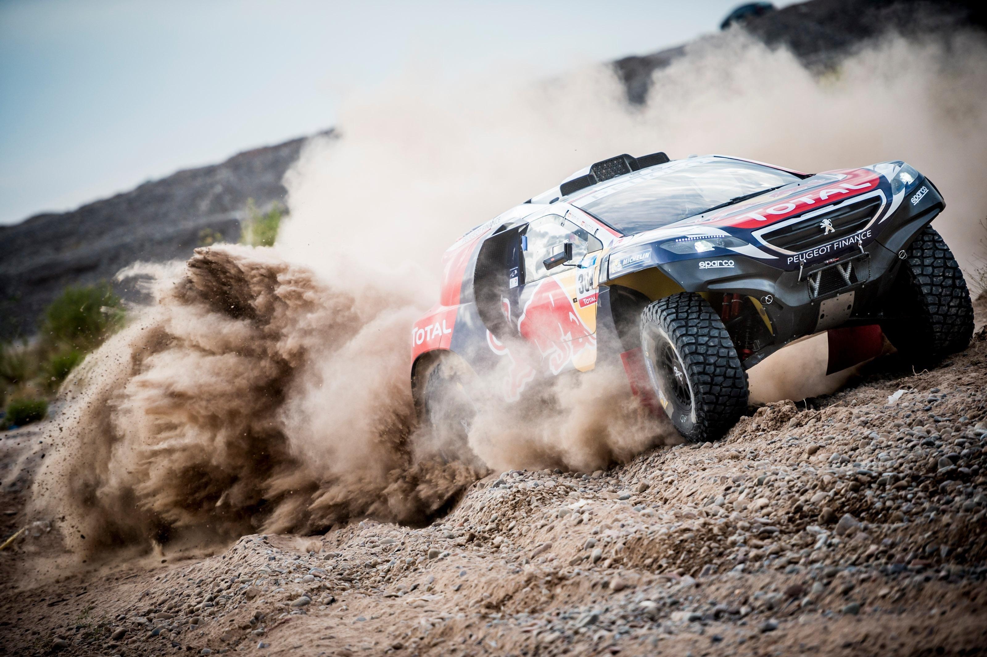 Rally Raid: Carlos Sainz Jr., Spanish Racing Driver, Red Bull, Peugeot Dakar Rally Team, 2015. 3200x2130 HD Wallpaper.