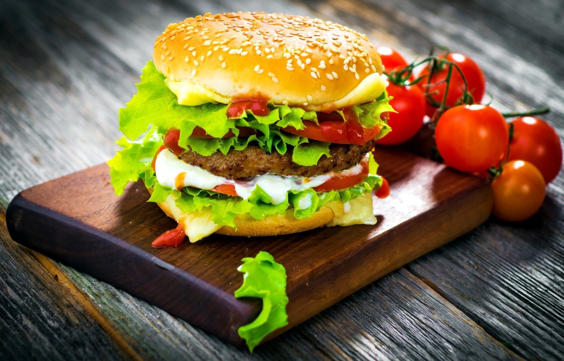 Hamburger: Any type of sandwich made with a patty or ground meat. 1920x1230 HD Background.