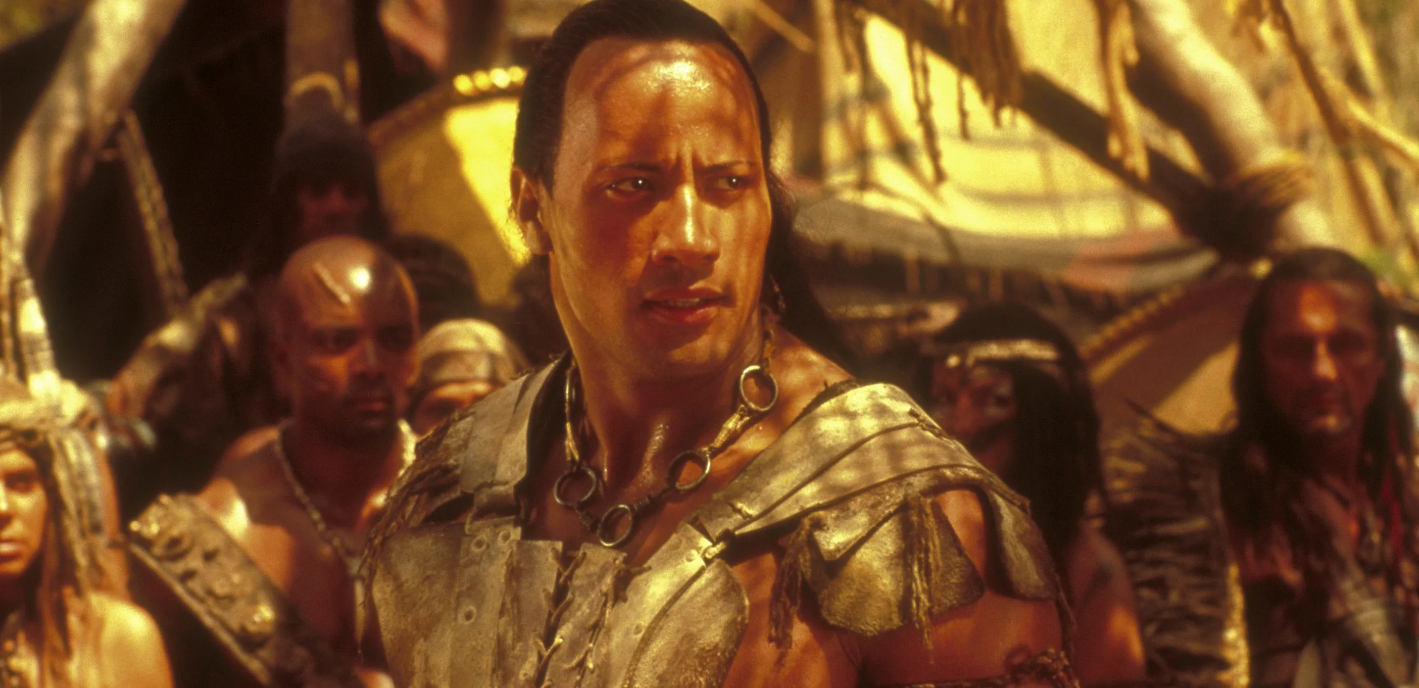 Dwayne Johnson (The Scorpion King): An American actor, film producer, and former professional wrestler, A film directed by Chuck Russell. 2810x1370 Dual Screen Background.