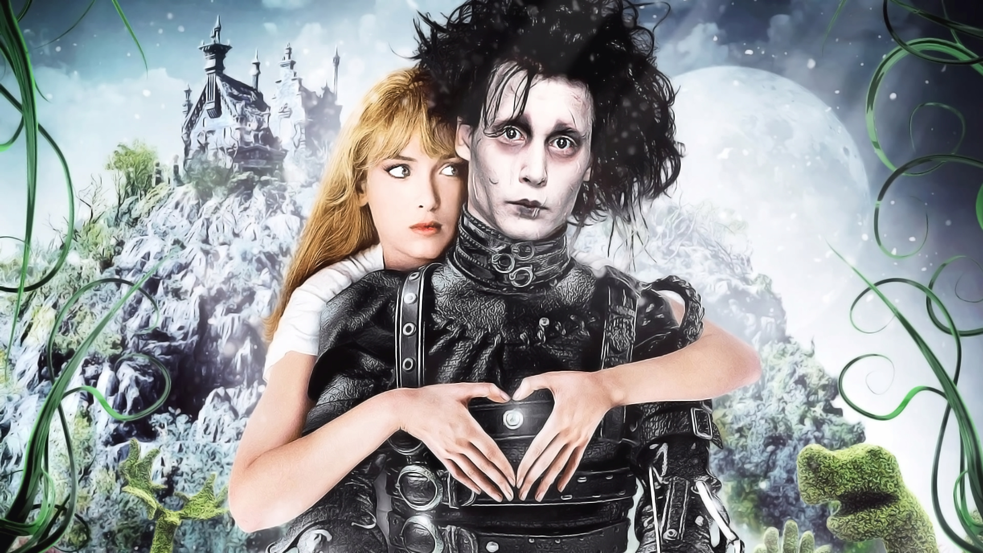 Edward Scissorhands: The 1990 gothic romance film, Johnny Depp, Winona Ryder. 1920x1080 Full HD Wallpaper.