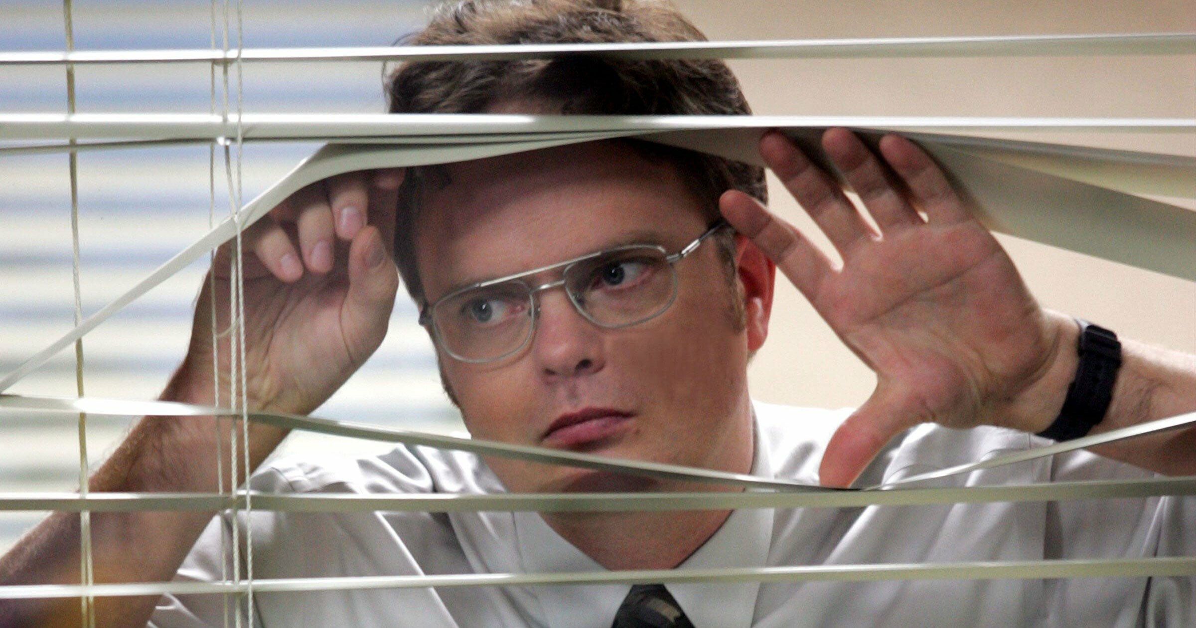 The Office (TV Series): Dwight Schrute, portrayed by Rainn Wilson, a salesman at Dunder Mifflin. 2400x1260 HD Background.