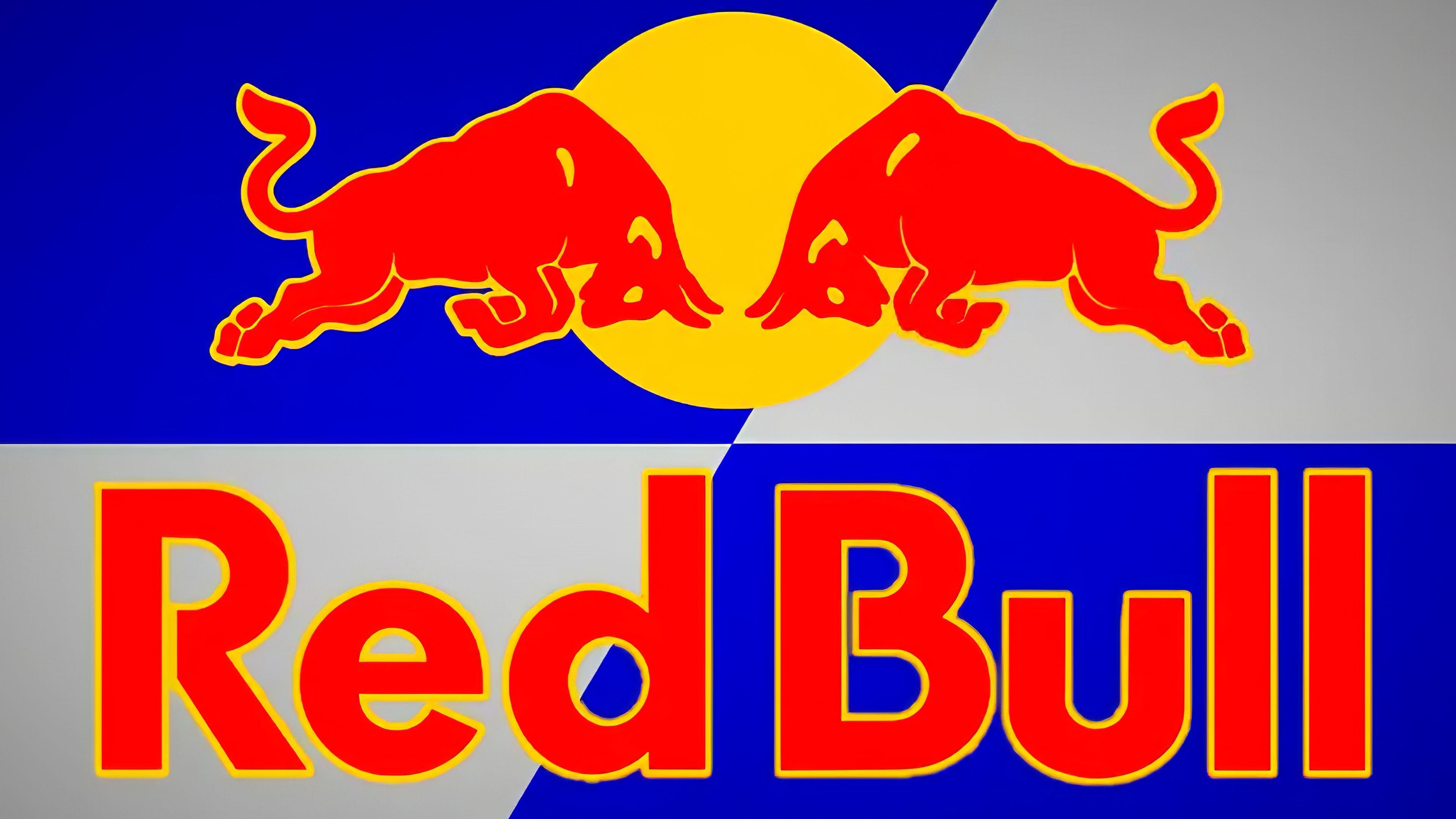Red Bull Logo: A brand of energy drinks of Austrian company, Dietrich Mateschitz. 3840x2160 4K Background.