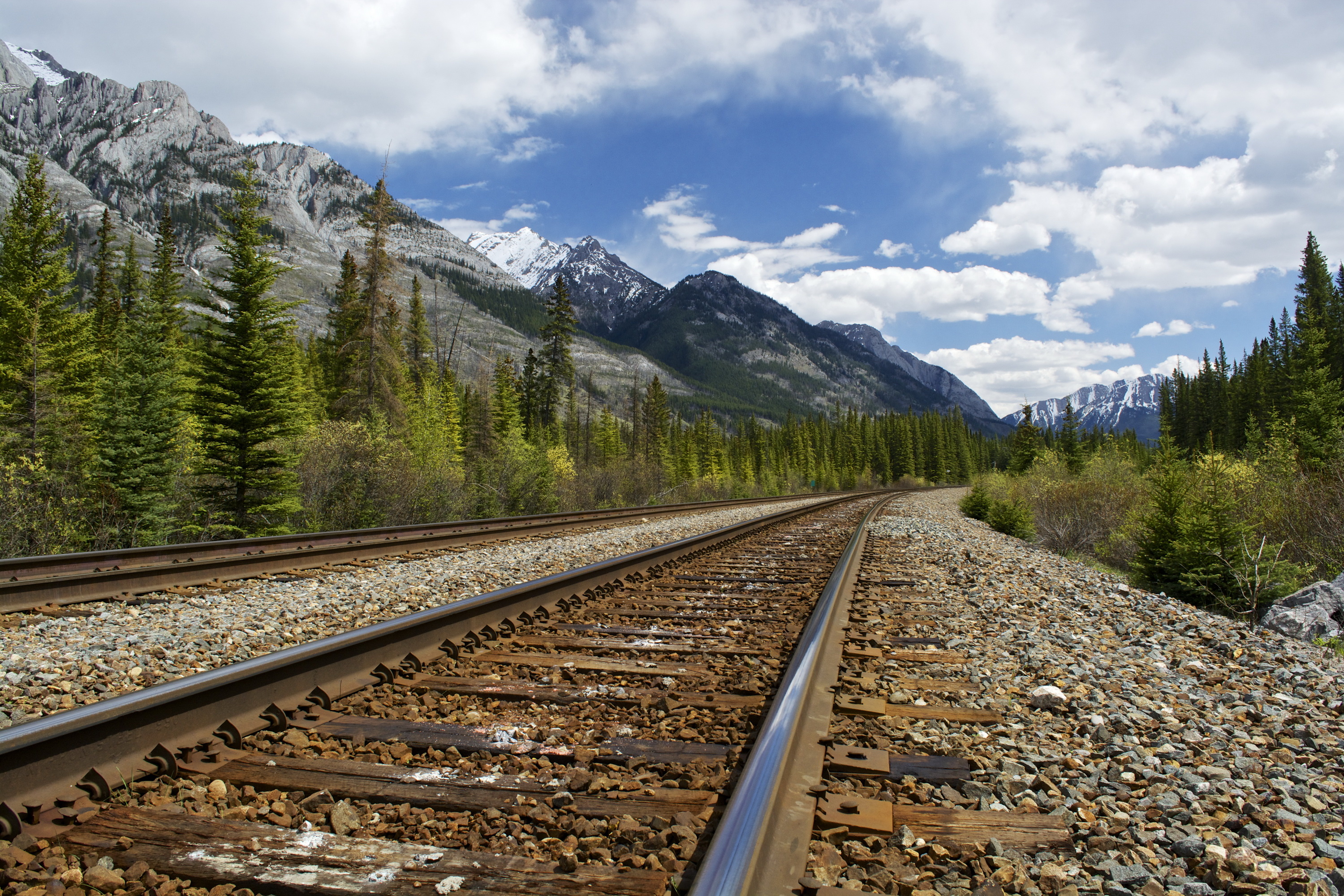 Railway, Forest mountains, Clouds rails, Mountain backdrop, 3000x2000 HD Desktop
