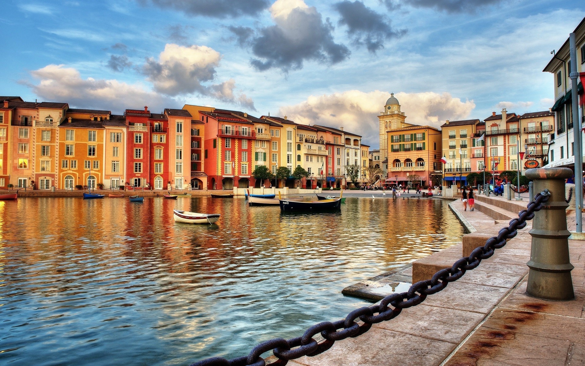 Portofino Italy, Coastal city, Boat chains, Reflective waters, 1920x1200 HD Desktop