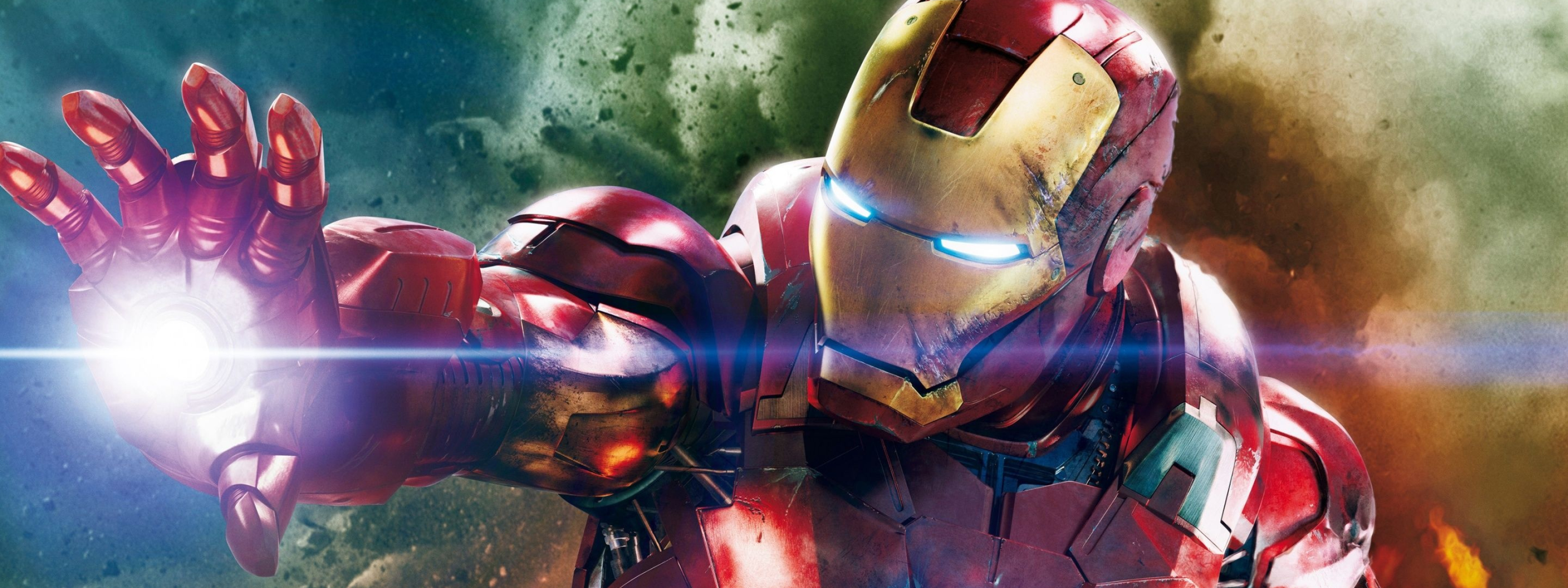 Iron Man: Tony Stark in a high-tech suit of armor. 3200x1200 Dual Screen Background.