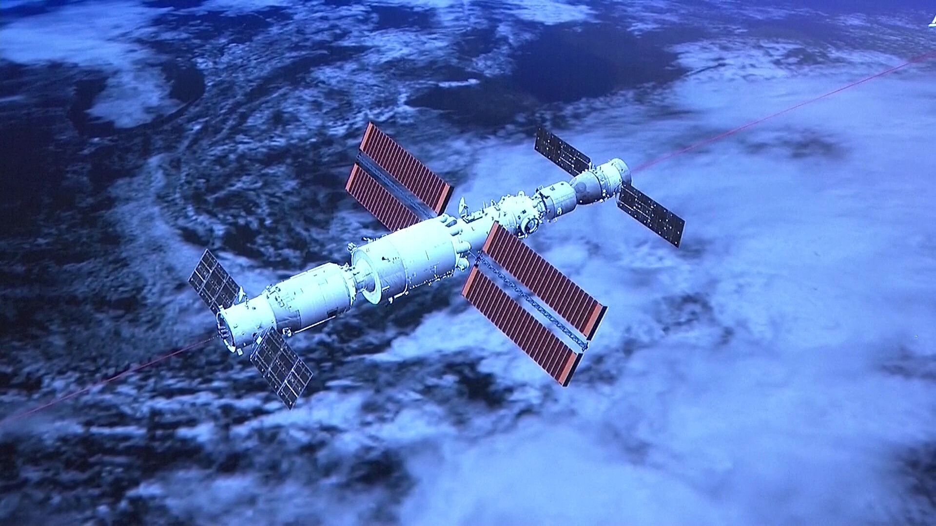 Tiangong Space Station: China's Modular Artificial Satellite Core Module is called Tianhe. 1920x1080 Full HD Background.