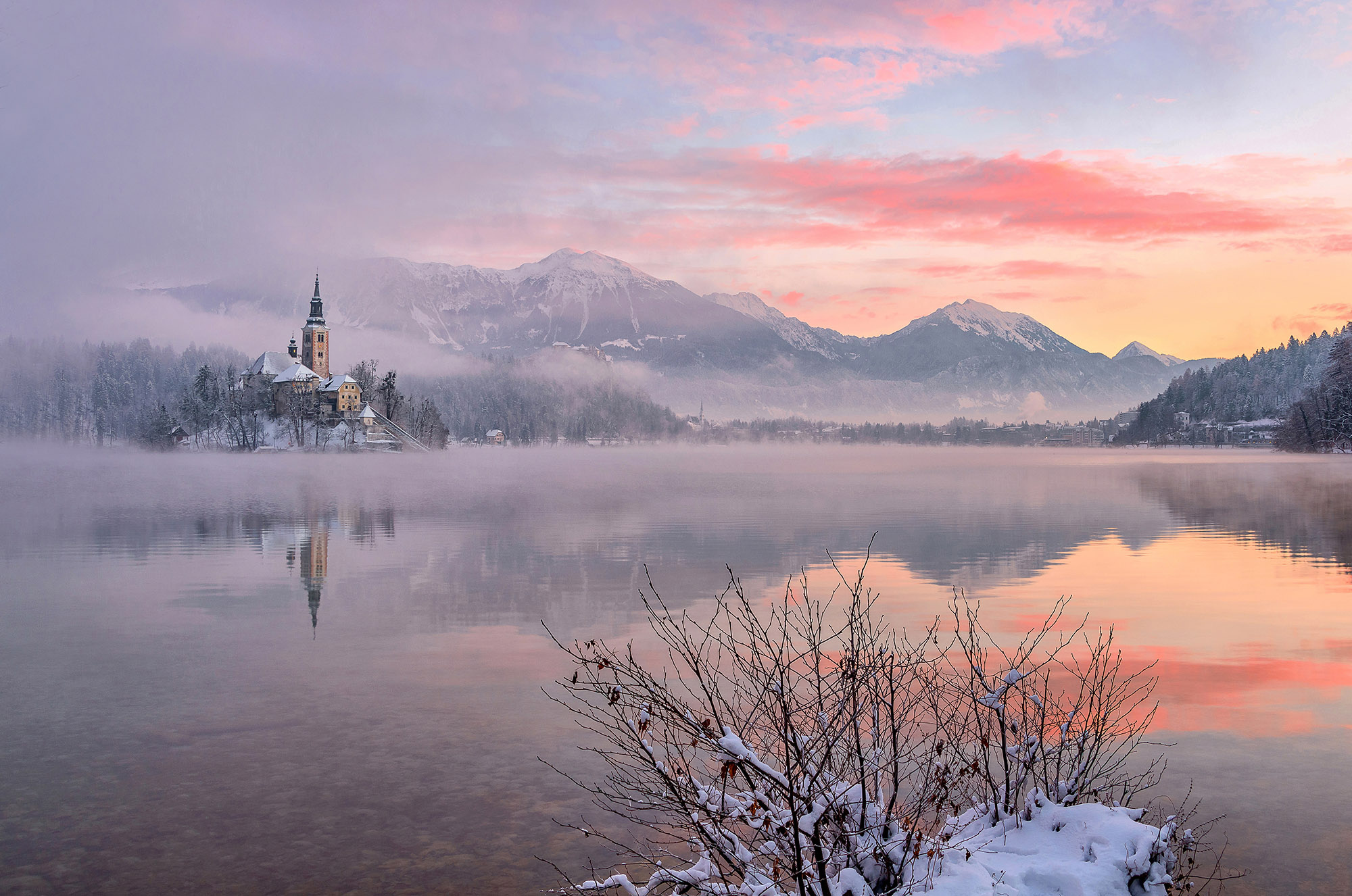 Lake Bled, Winter morning, Dreamy pixel, Gentle tones, 2000x1330 HD Desktop