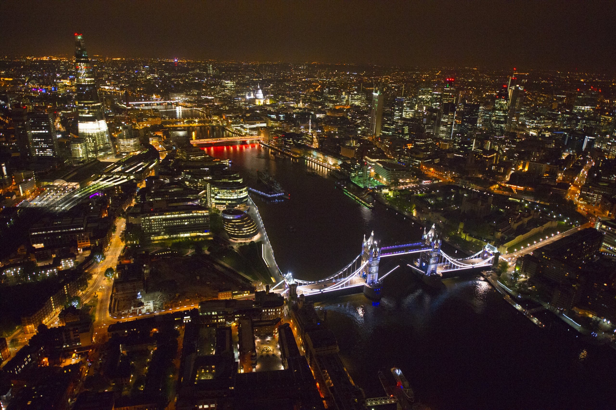 River Thames, Aerial photo, London skyline, Night view, 2560x1710 HD Desktop