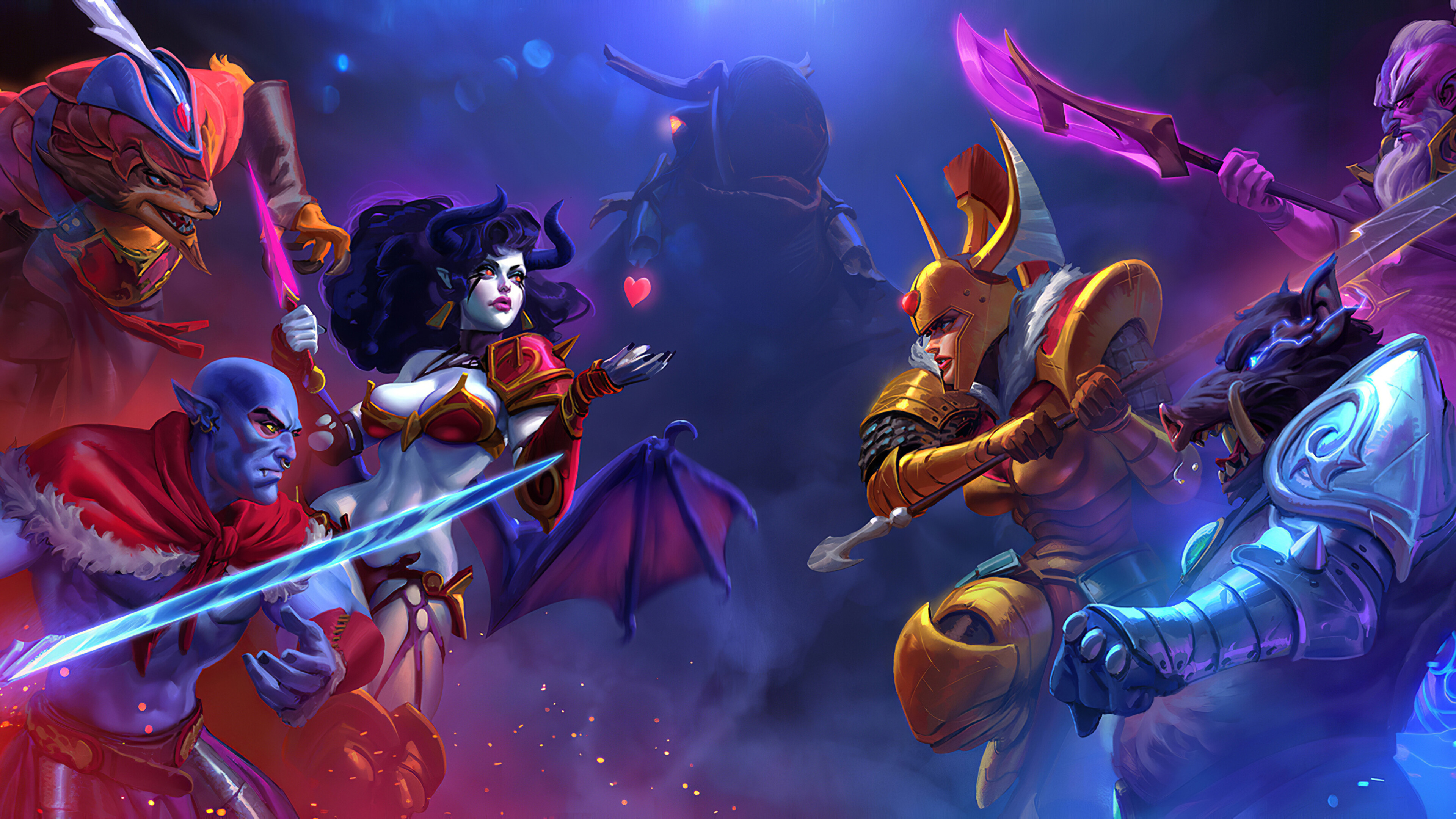 Dota 2: Heroes are divided into two primary roles, known as the core and support. 3840x2160 4K Background.