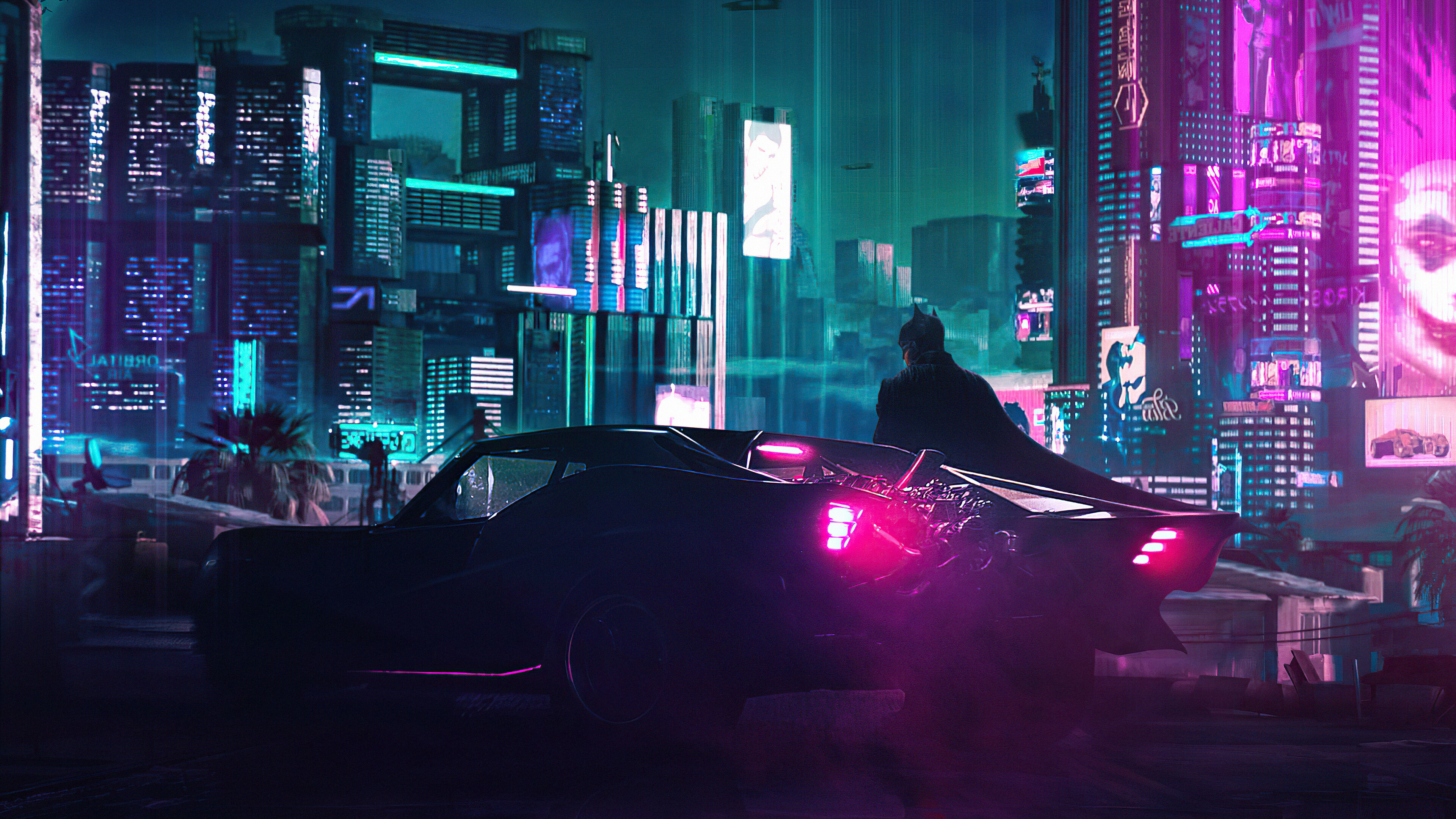 Cyberpunk 2077: Batman, Night City was designed with the help of urban planners, and its architecture drew on the style of Brutalism. 3840x2160 4K Wallpaper.