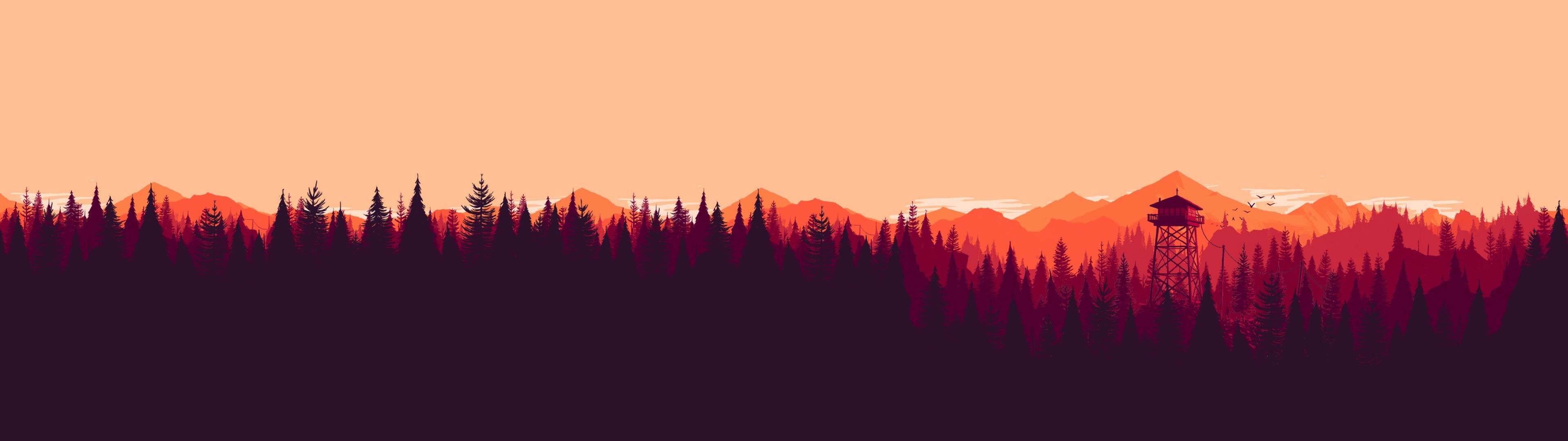 Firewatch: Henry's only means of communication is a walkie-talkie connecting him to his supervisor, Delilah, Action game. 3840x1080 Dual Screen Wallpaper.