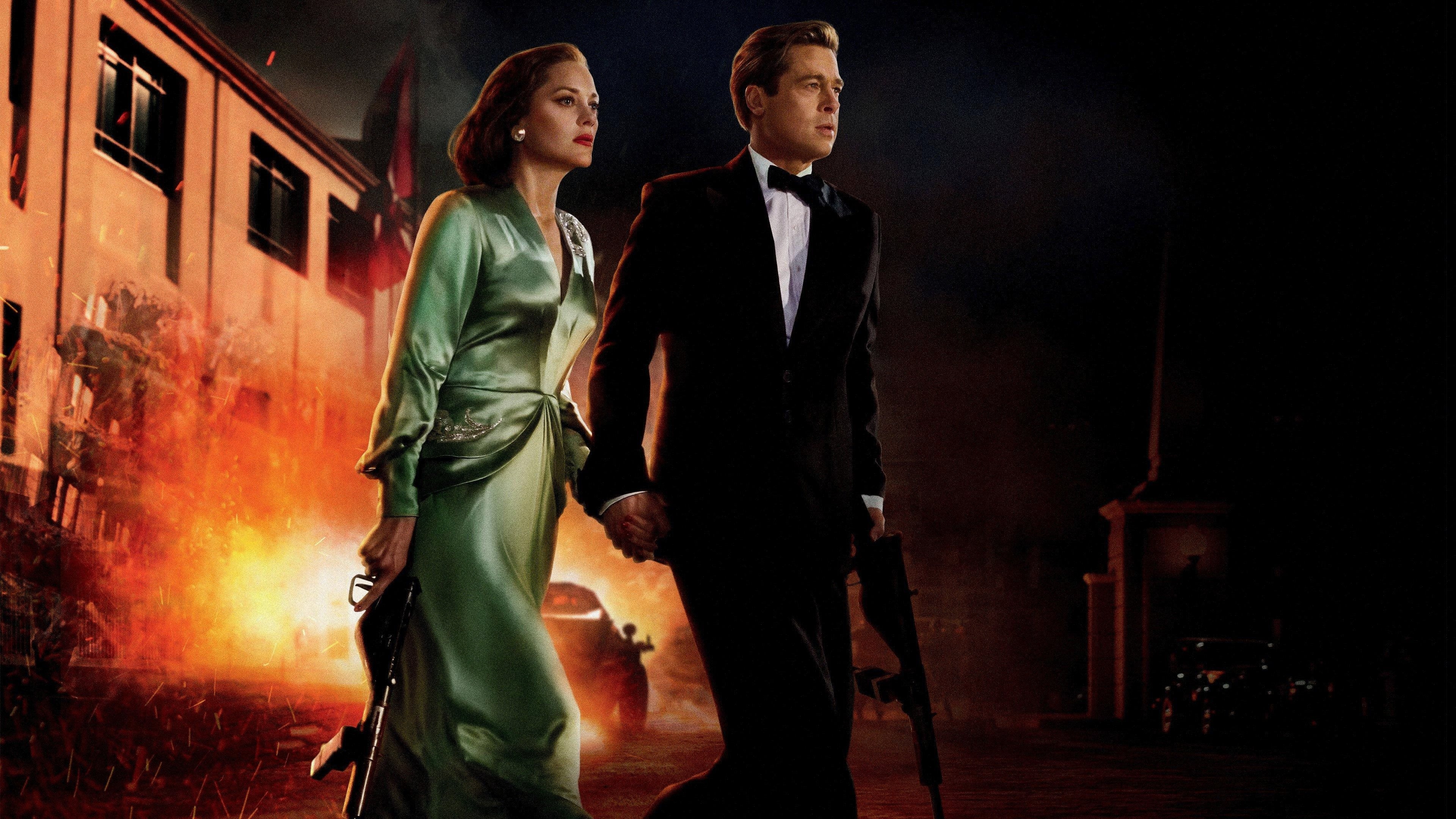Actress with gun, Brad Pitt, Marion Cotillard, Allies movie, 3840x2160 4K Desktop