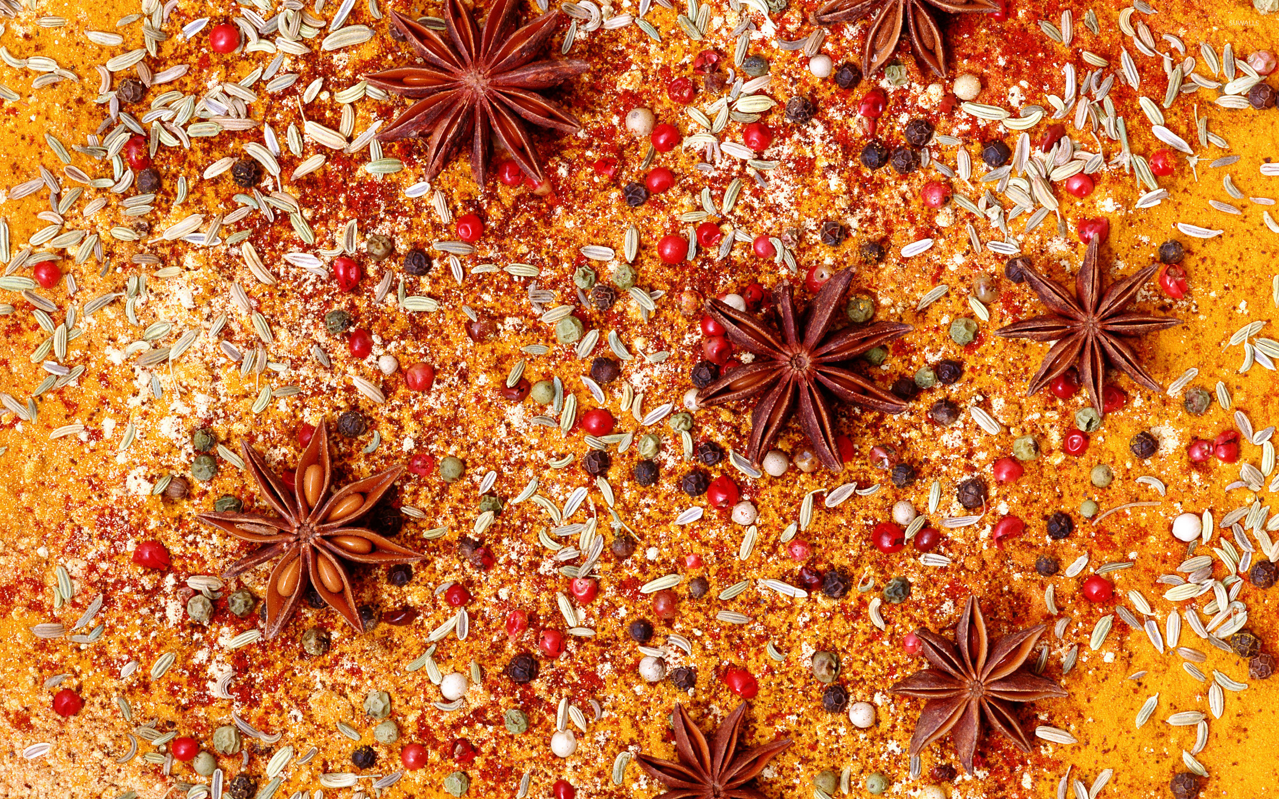 Spices: Star anise fruits and seeds, Illicium verum. 2560x1600 HD Wallpaper.