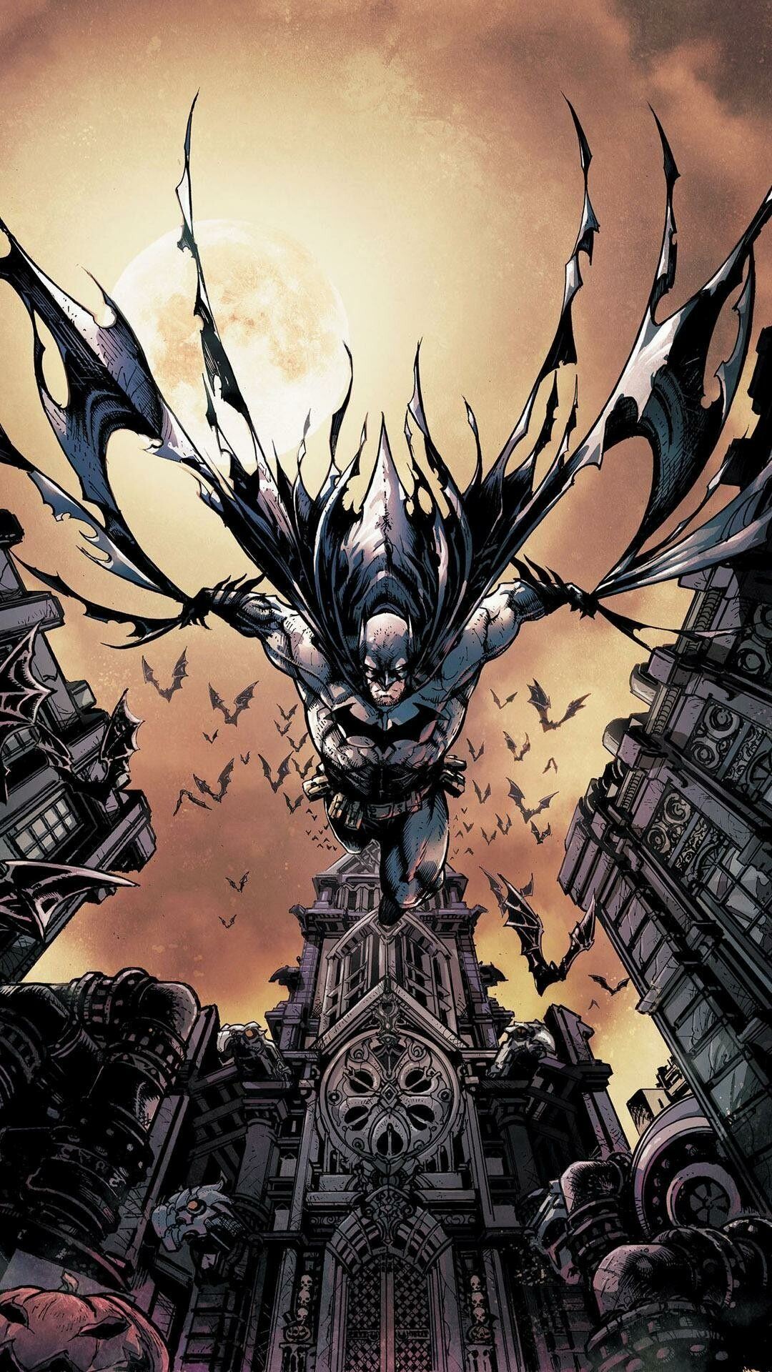 DC Heroes: Batman, a tortured, brooding vigilante dressed as a bat who fights against evil. 1080x1920 Full HD Wallpaper.