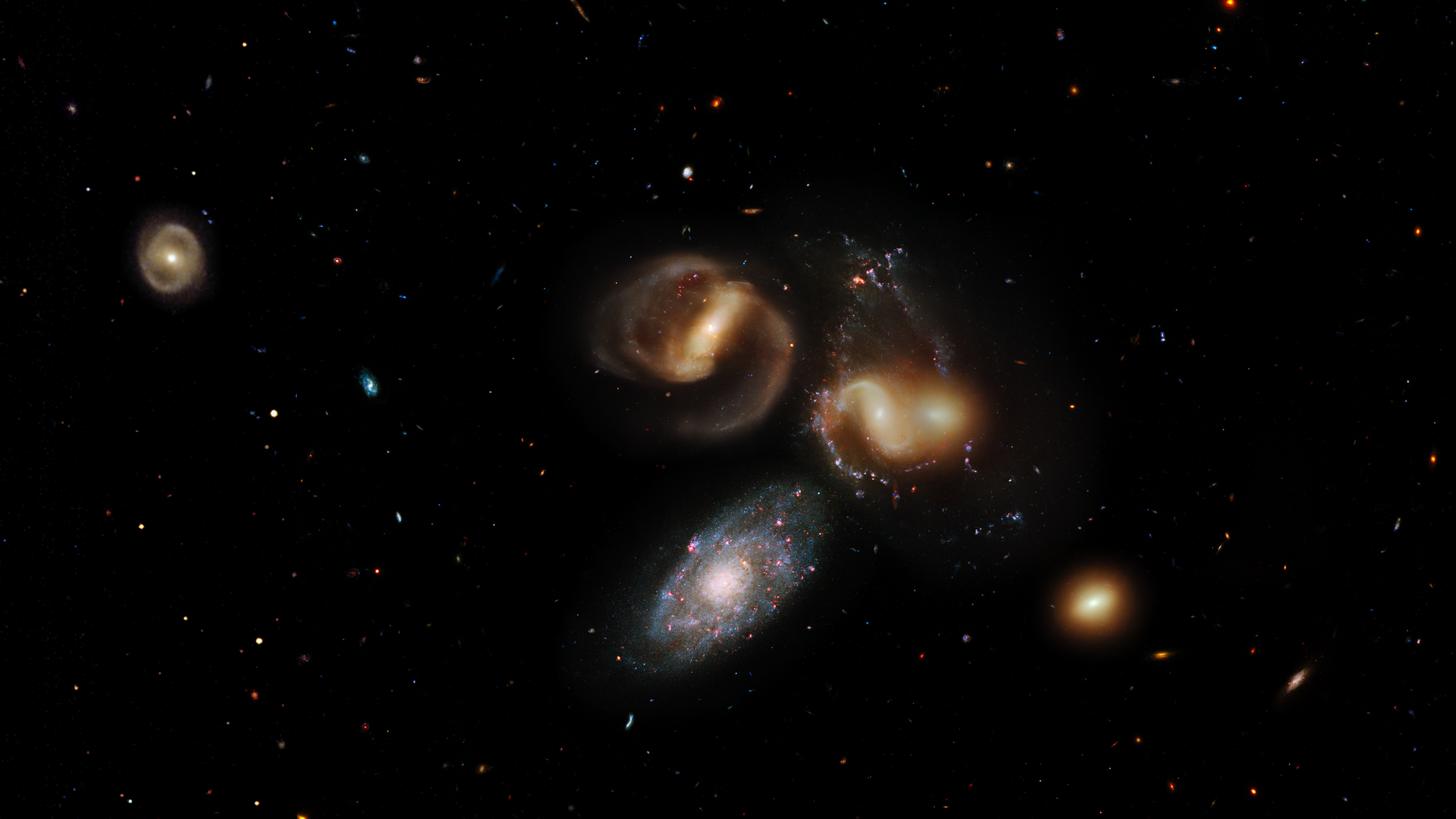 Stephan's Quintet, Galactic gathering, Hyperwall presentation, Astronomical wonder, 3840x2160 4K Desktop