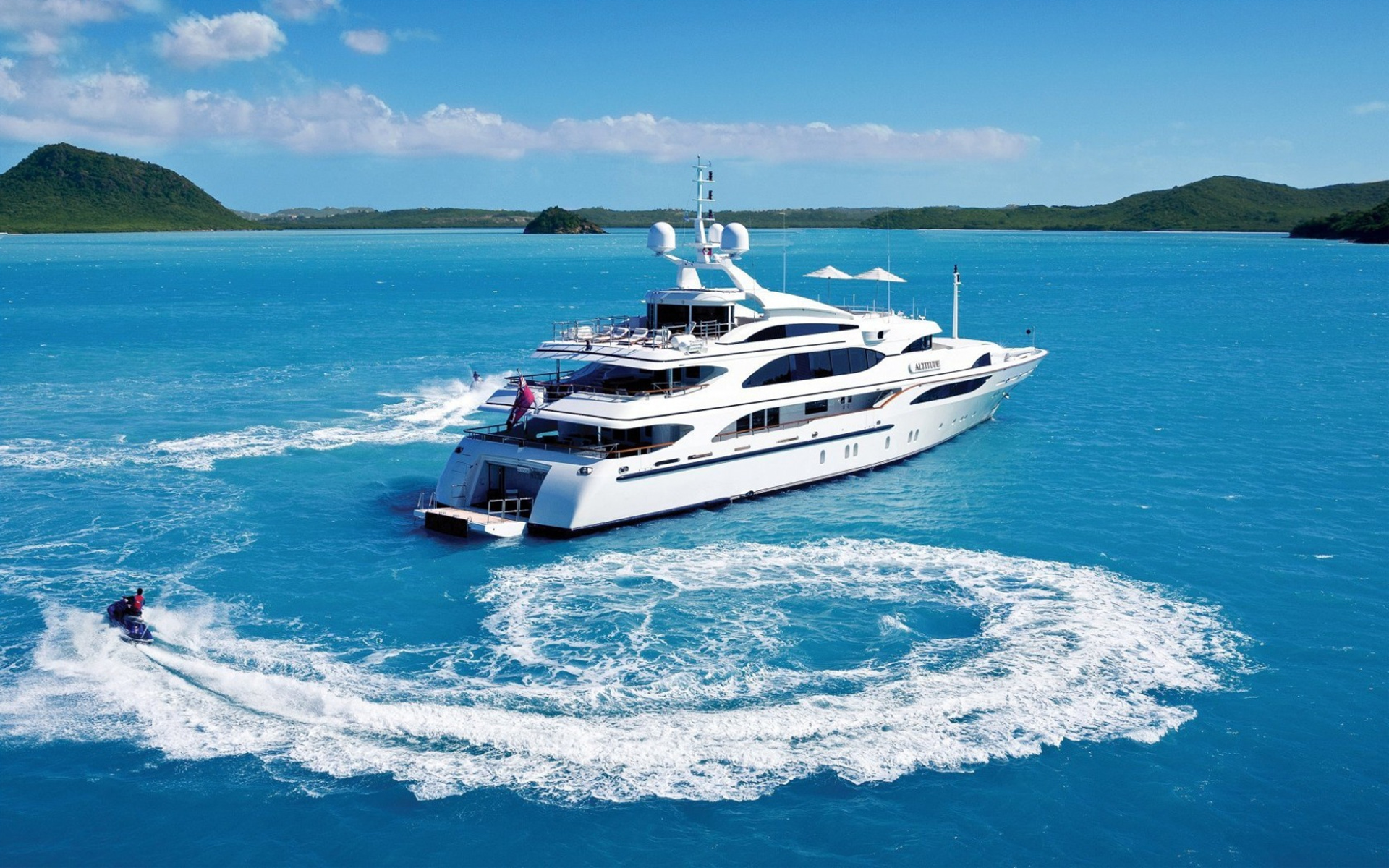 Yacht: Luxury white vessel, Caribbean Sea, Bay, Seascape. 1920x1200 HD Wallpaper.
