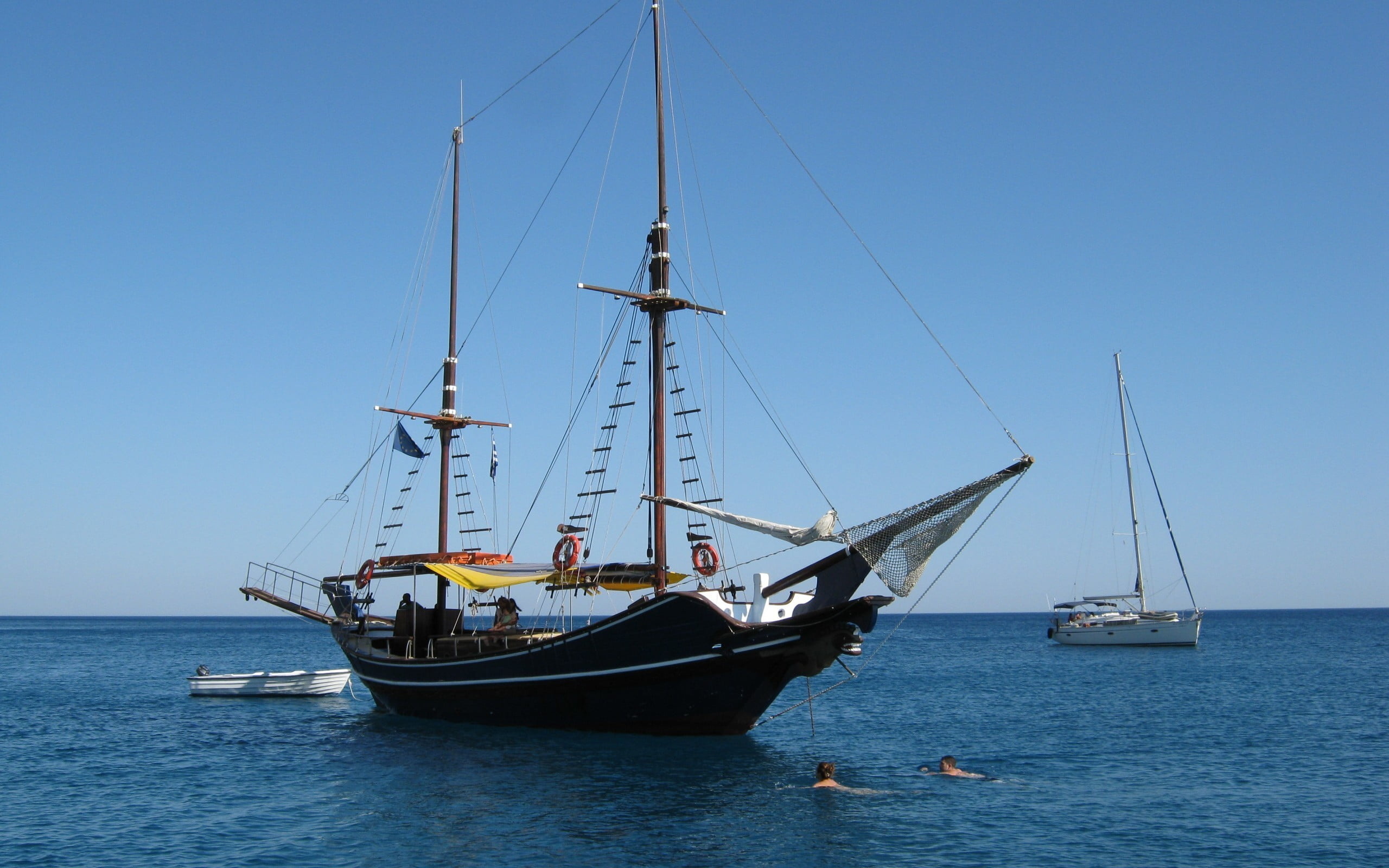 Mediterranean Sea, Black Sail Boat, Nature Boat, 2560x1600 HD Desktop