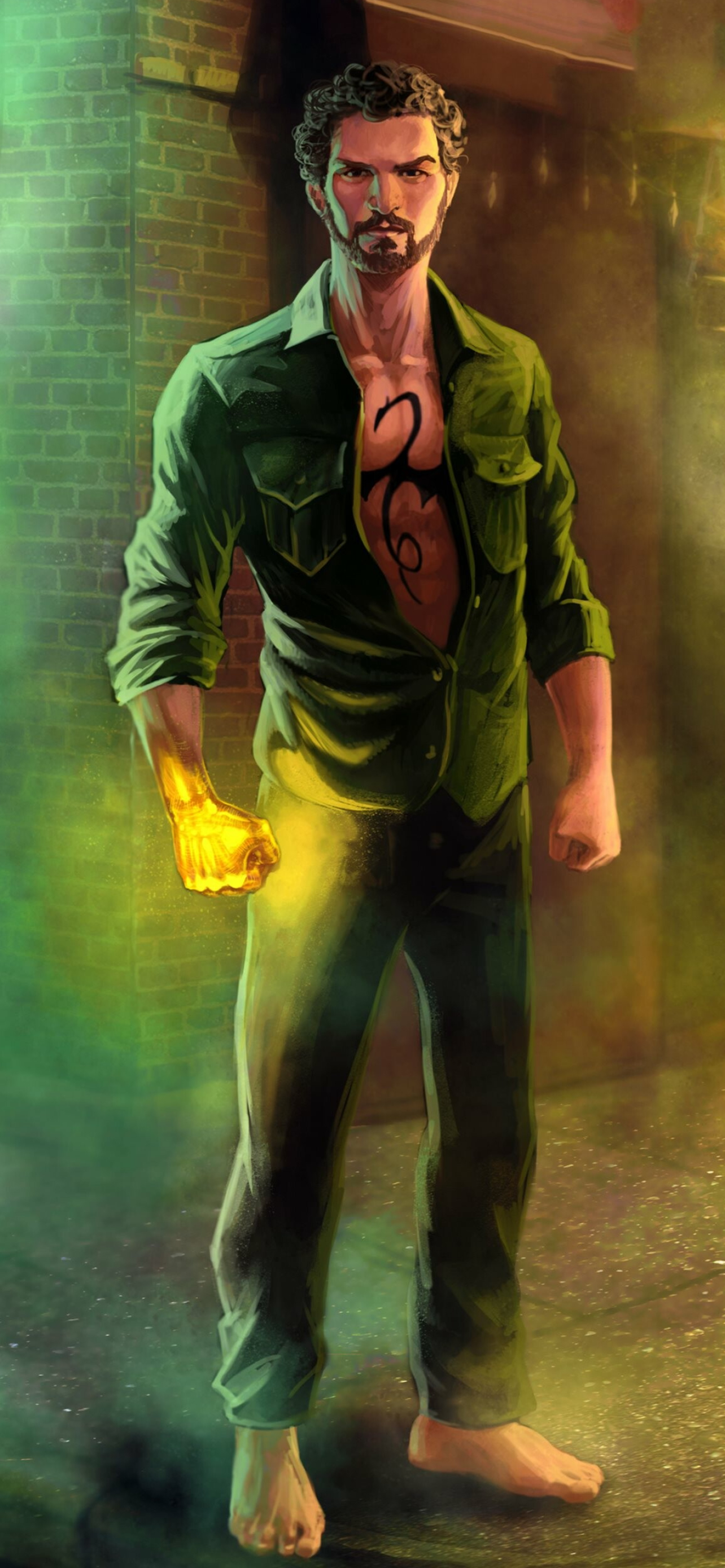 Iron Fist: A practitioner of martial arts and the wielder of a mystical force, which allows him to summon and focus his chi. 1290x2780 HD Background.