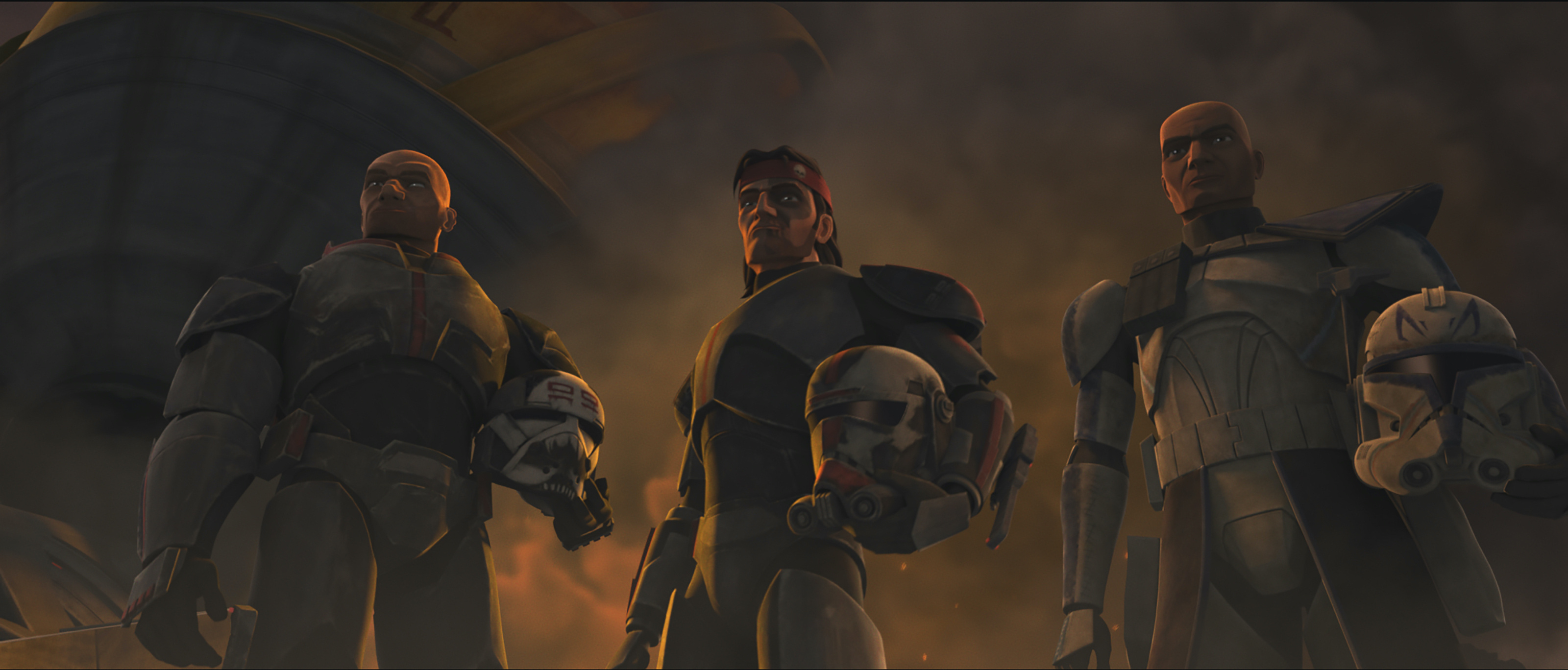 Star Wars: The Bad Batch: A clone commando squad making their way through the galaxy shortly after Order 66. 3200x1370 Dual Screen Wallpaper.