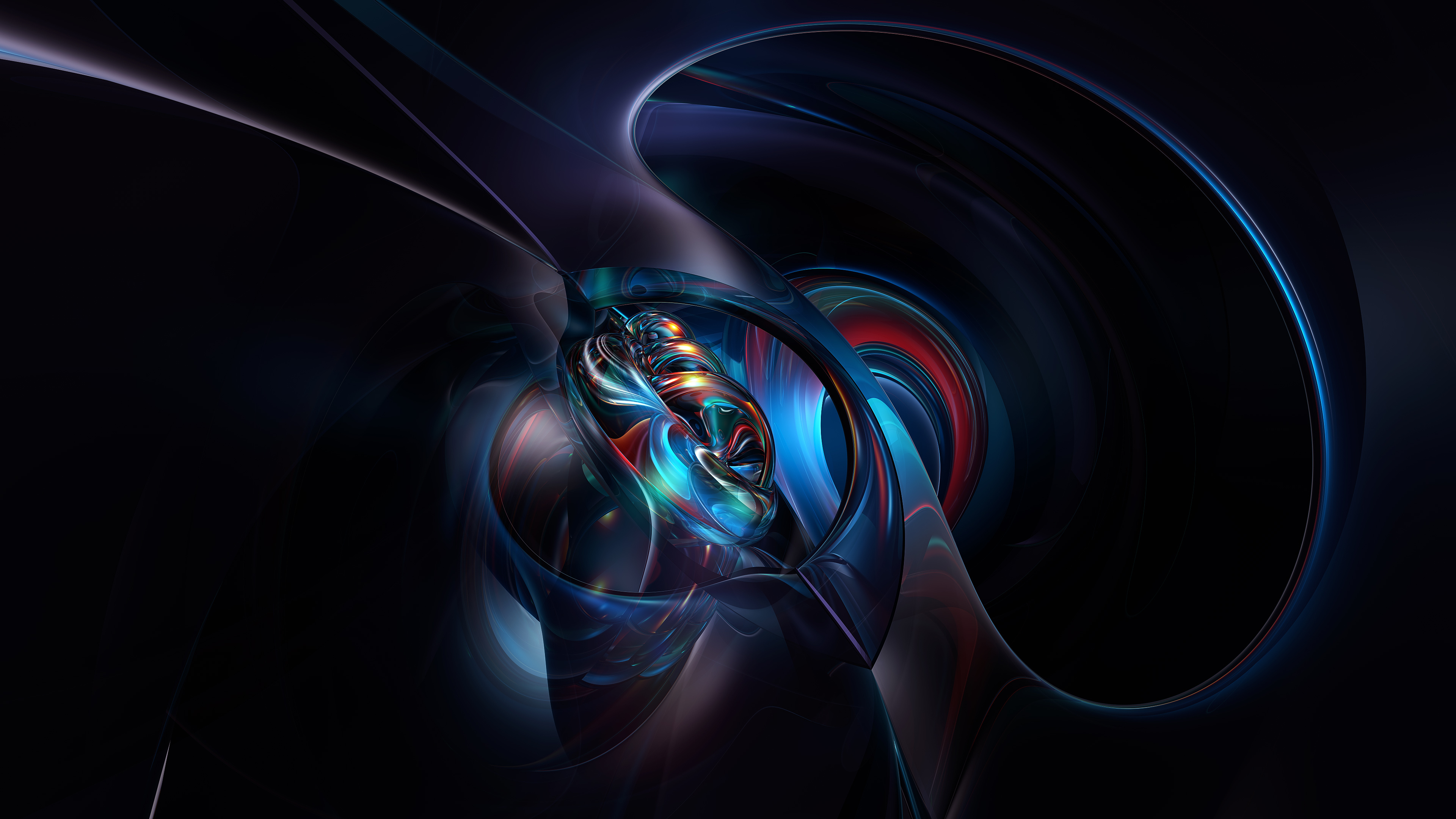 Graphic: Abstract visual elements, Chaotic pattern, Colorful flowing shapes. 3840x2160 4K Background.