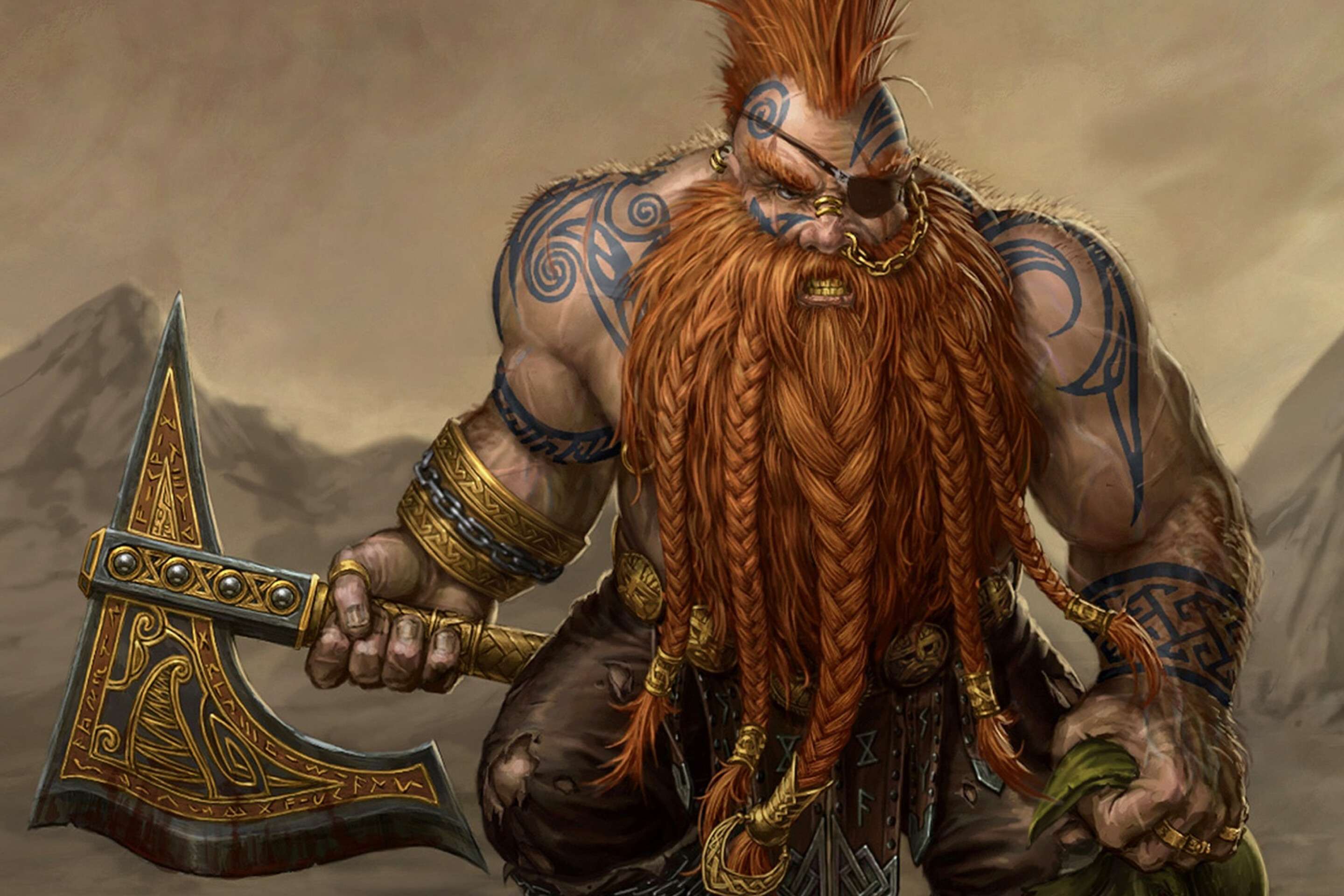 Dwarf: Gotrek Gurnisson, One of the two main characters of the Gotrek and Felix series. 2880x1920 HD Wallpaper.