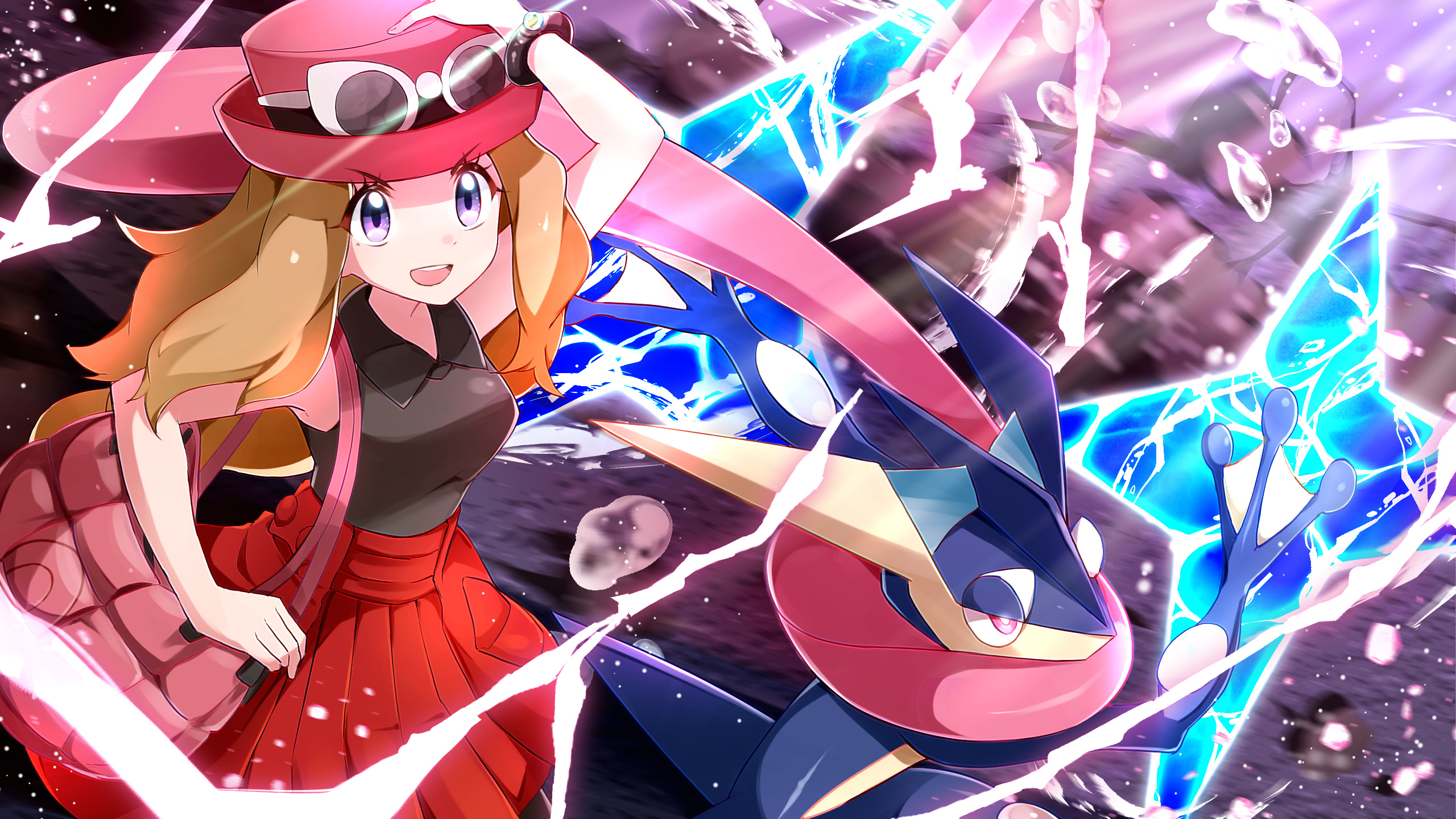 Greninja: Serena, The female player character in Pokemon X and Y, and also serves as the rival. 2560x1440 HD Background.