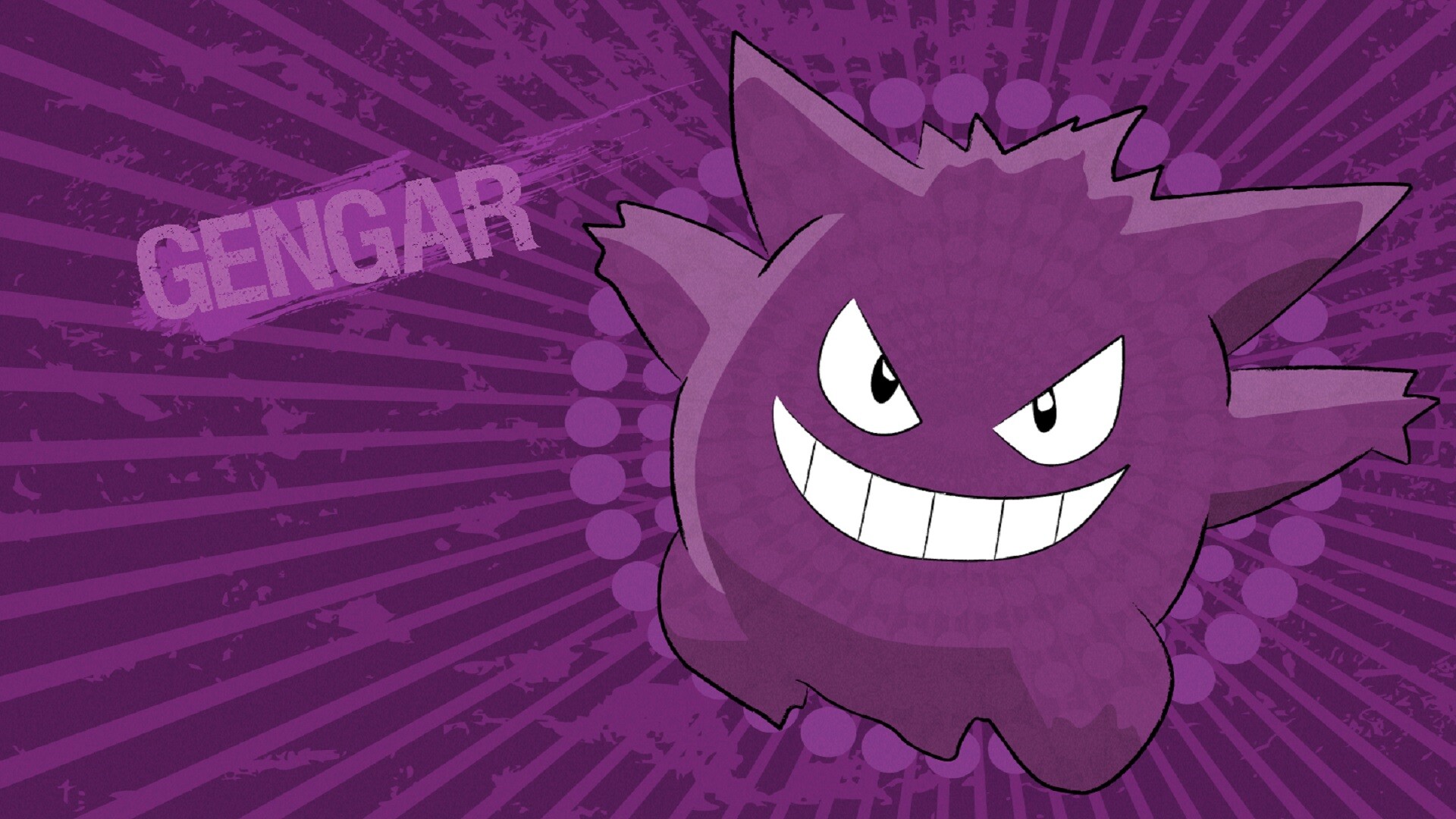 Gengar: Type of Pokemon, Typically mean-spirited, Enjoying tormenting people, Hurting them and overtaking them. 1920x1080 Full HD Background.