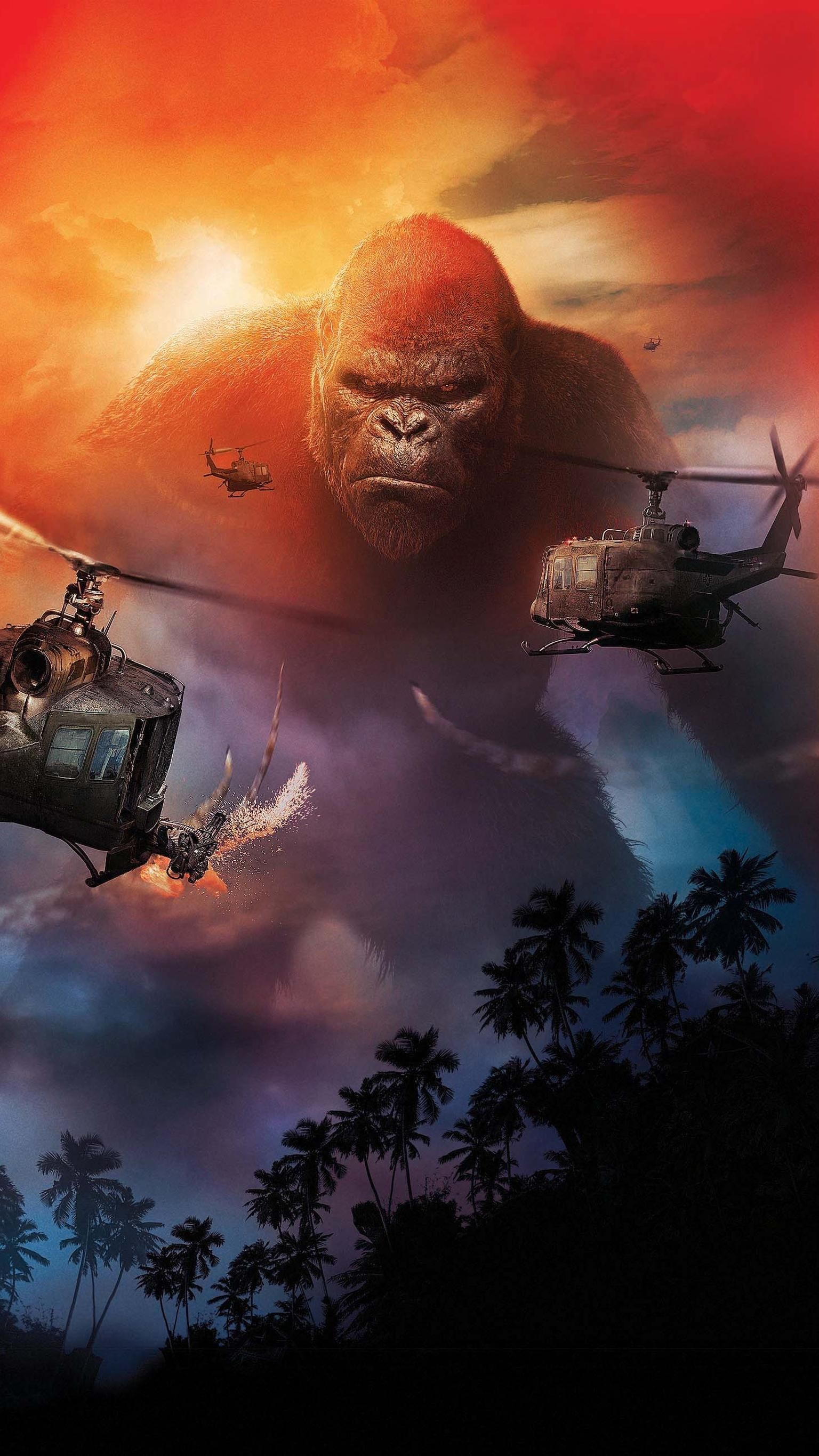 King Kong: Design in "Skull Island" was influenced by the original 1933 film, with a more gorilla-like appearance. 1540x2740 HD Background.