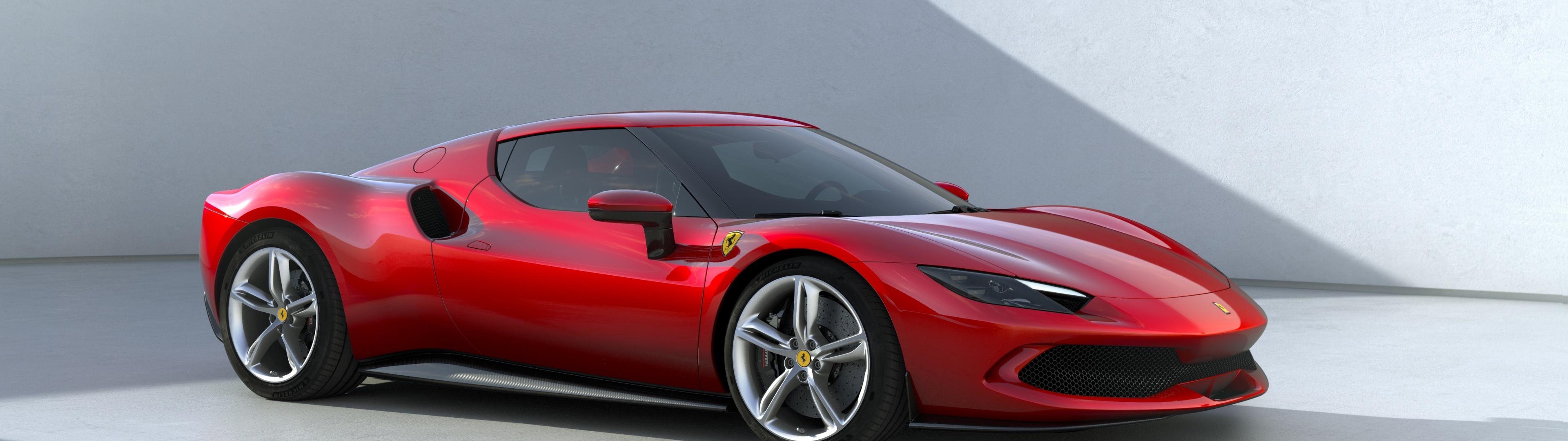 Ferrari 296 GTB, 4K wallpaper, Hybrid sports car, Red beauty, 3840x1080 Dual Screen Desktop