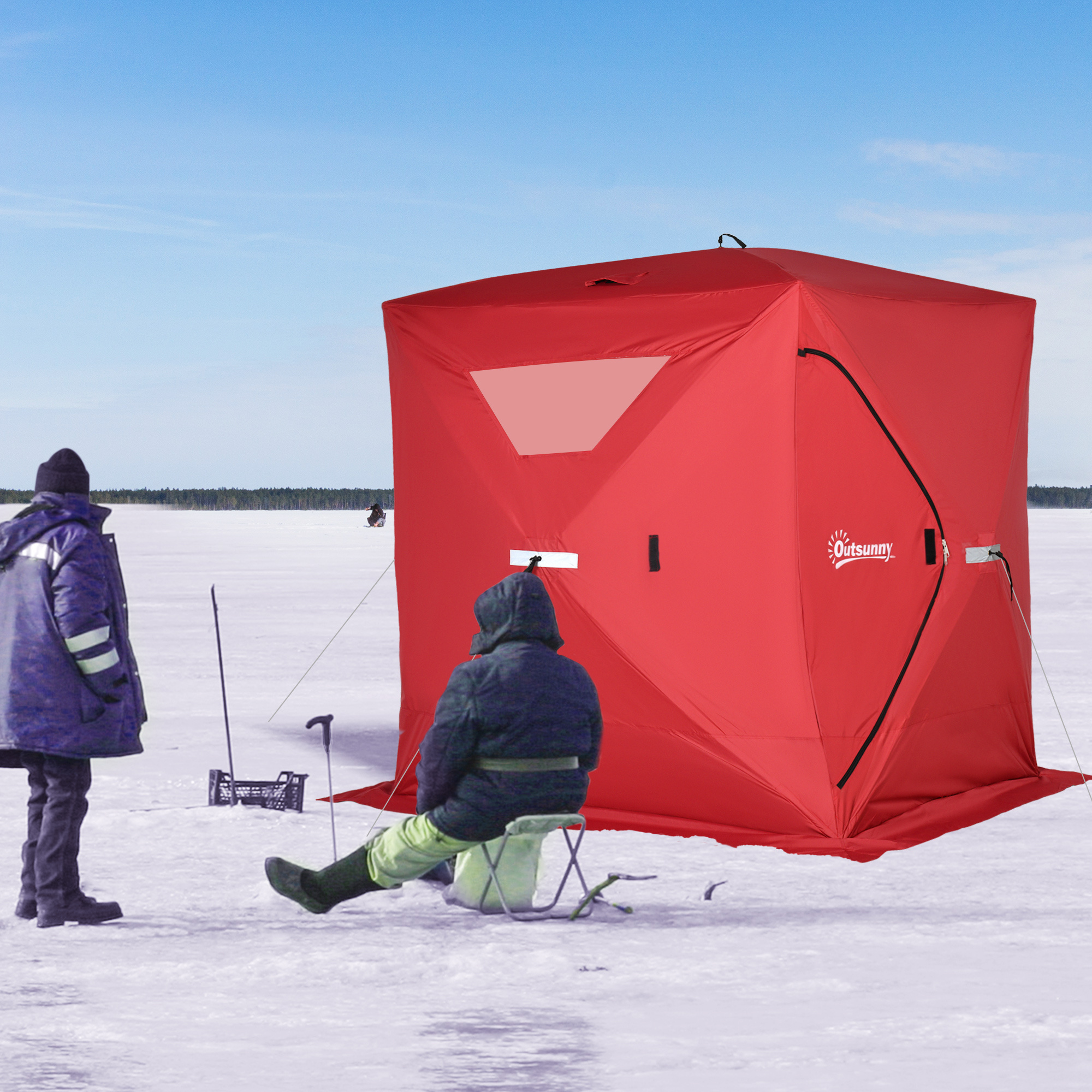 Ice fishing, Portable shelter, Outdoor adventure, Red tent, 2000x2000 HD Phone