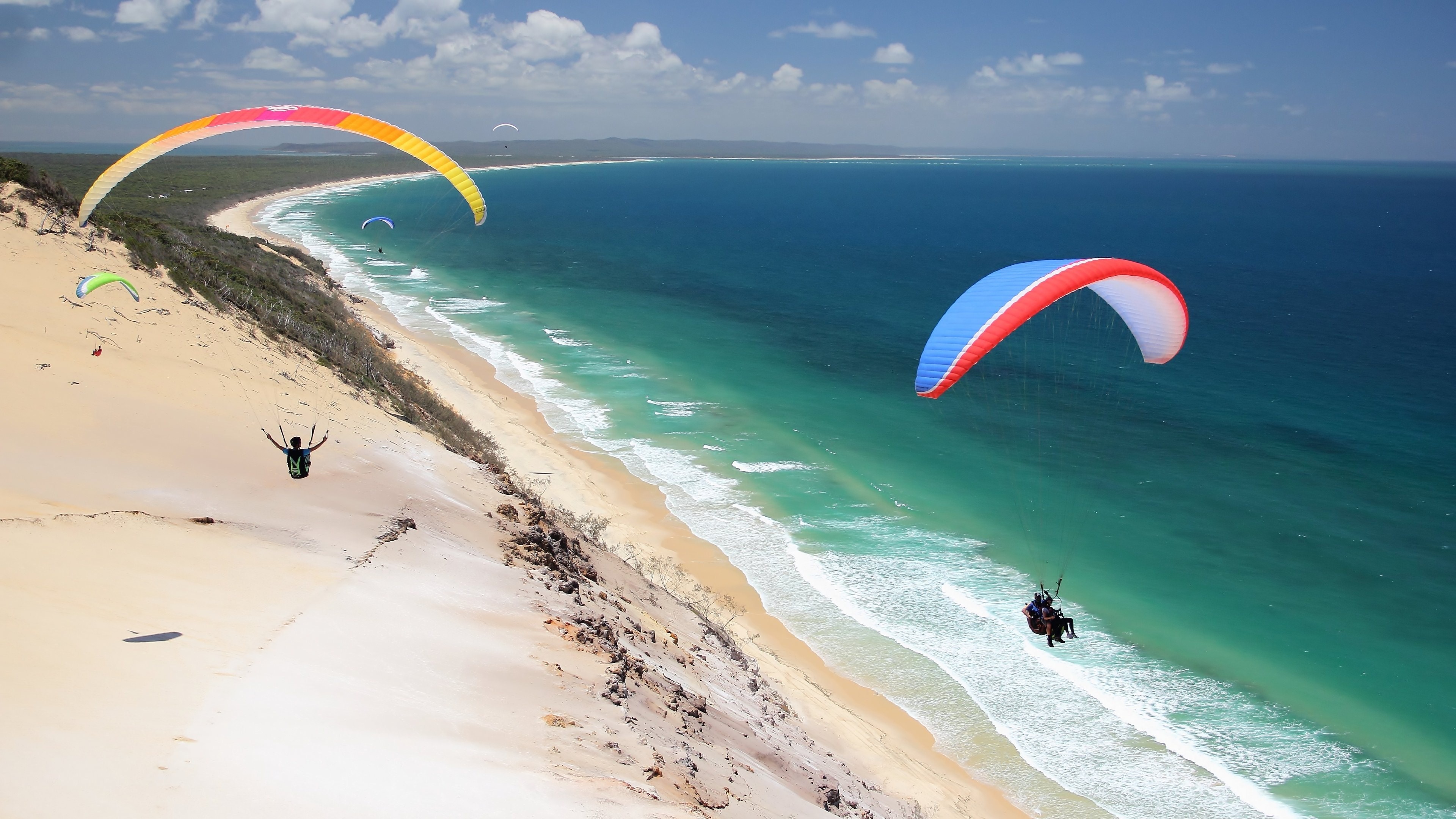 Paragliding: Lightweight aviation, Foot-launched glider, Free-flying. 3840x2160 4K Background.