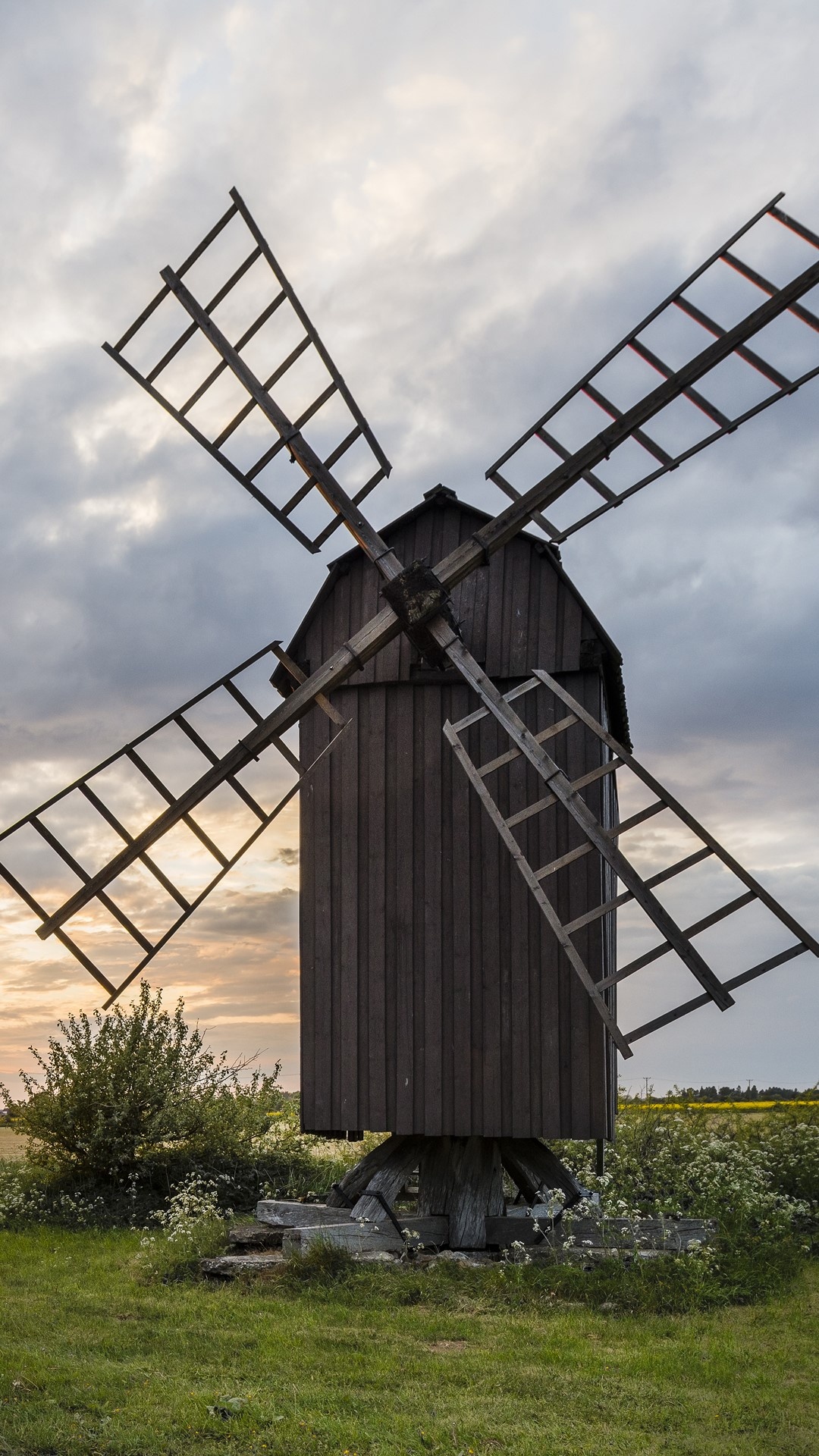 Sunset windmill silhouette, Oland's scenic wonders, Windows 10 spotlight, Swedish countryside, 1080x1920 Full HD Phone