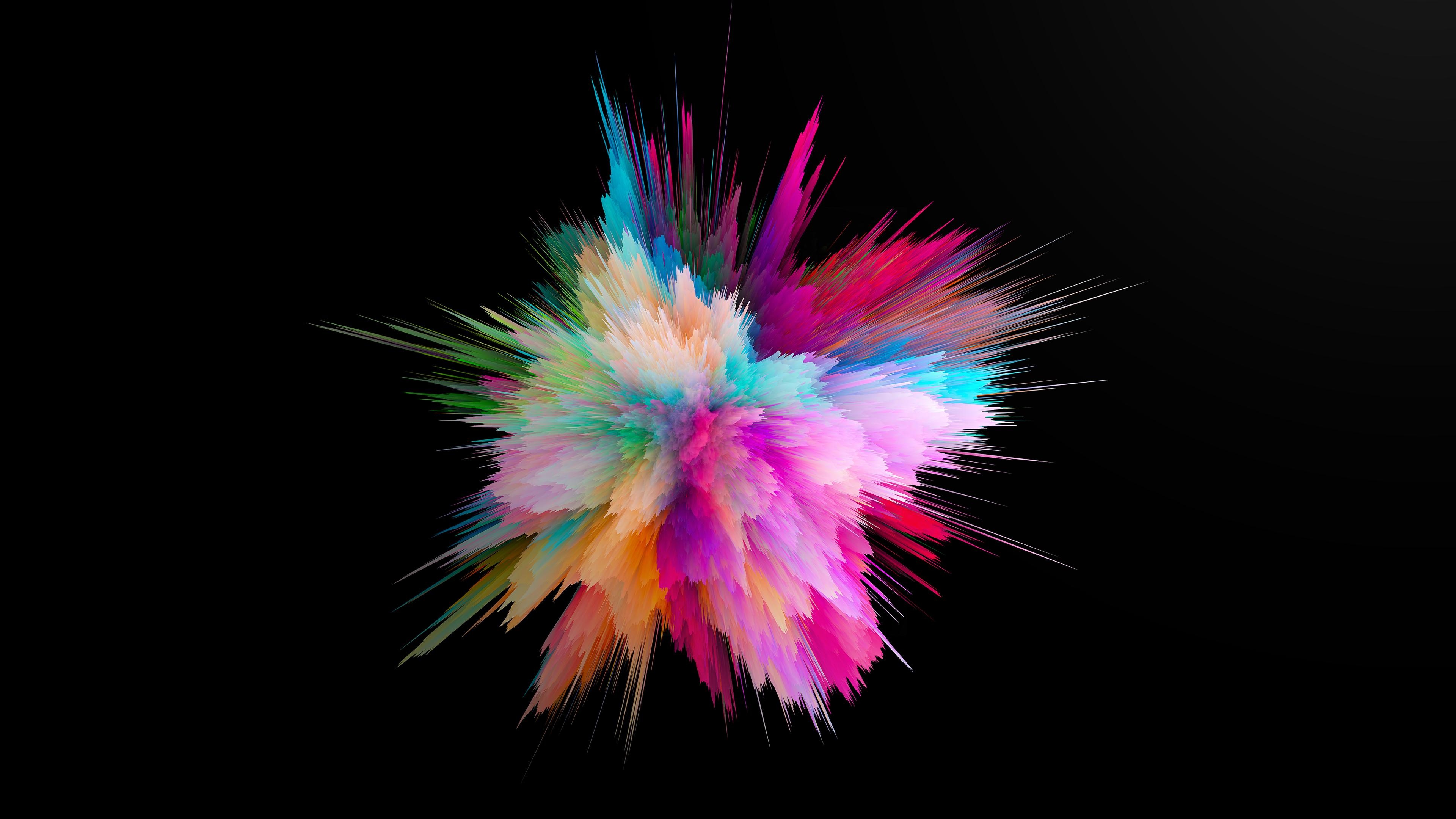 Colorful powder burst, Energetic explosion, Dark background, Abstract art, 3840x2160 4K Desktop
