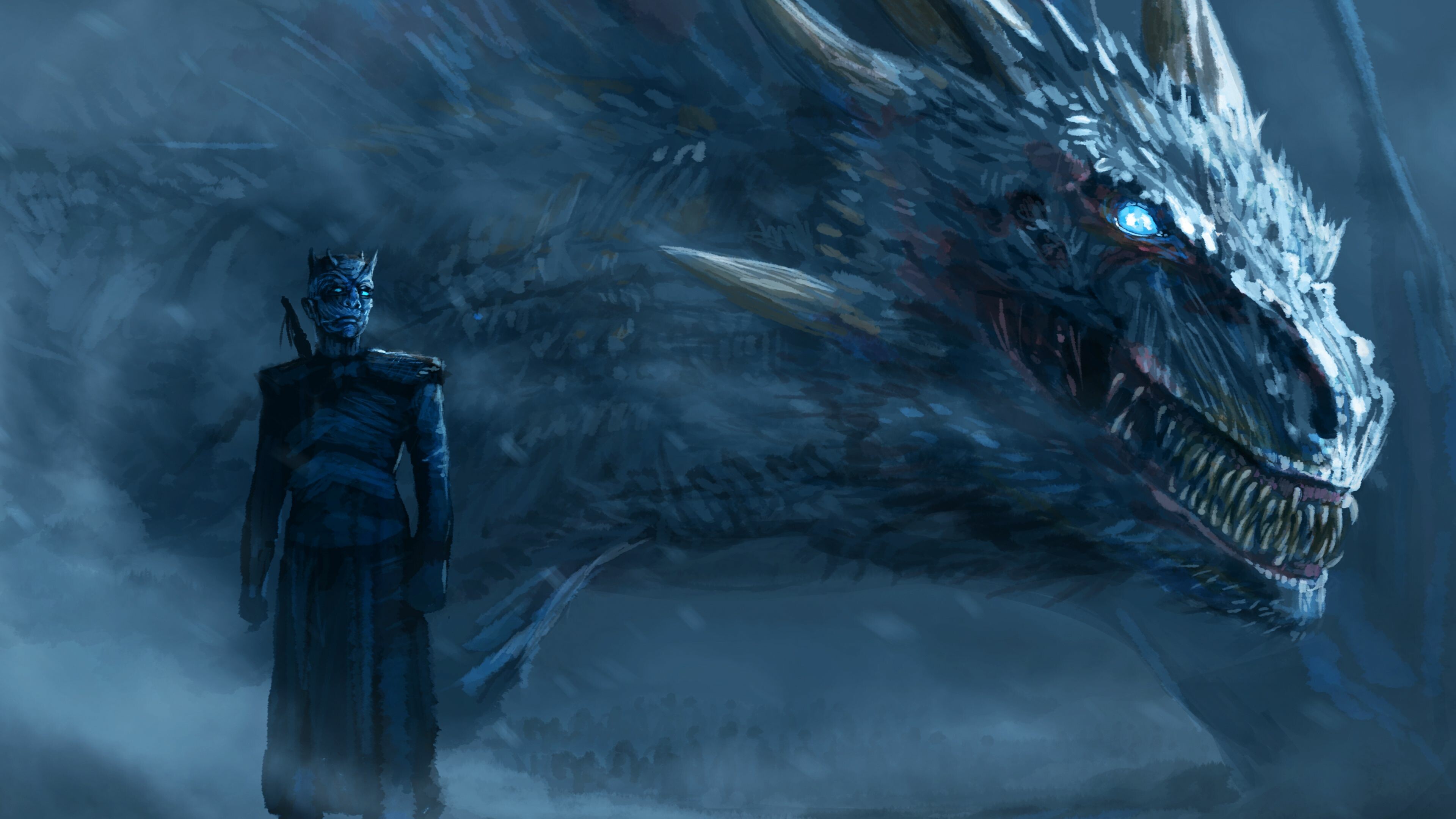 Game of Thrones: Night King, leader and first of the White Walkers, Viserion. 3840x2160 4K Wallpaper.