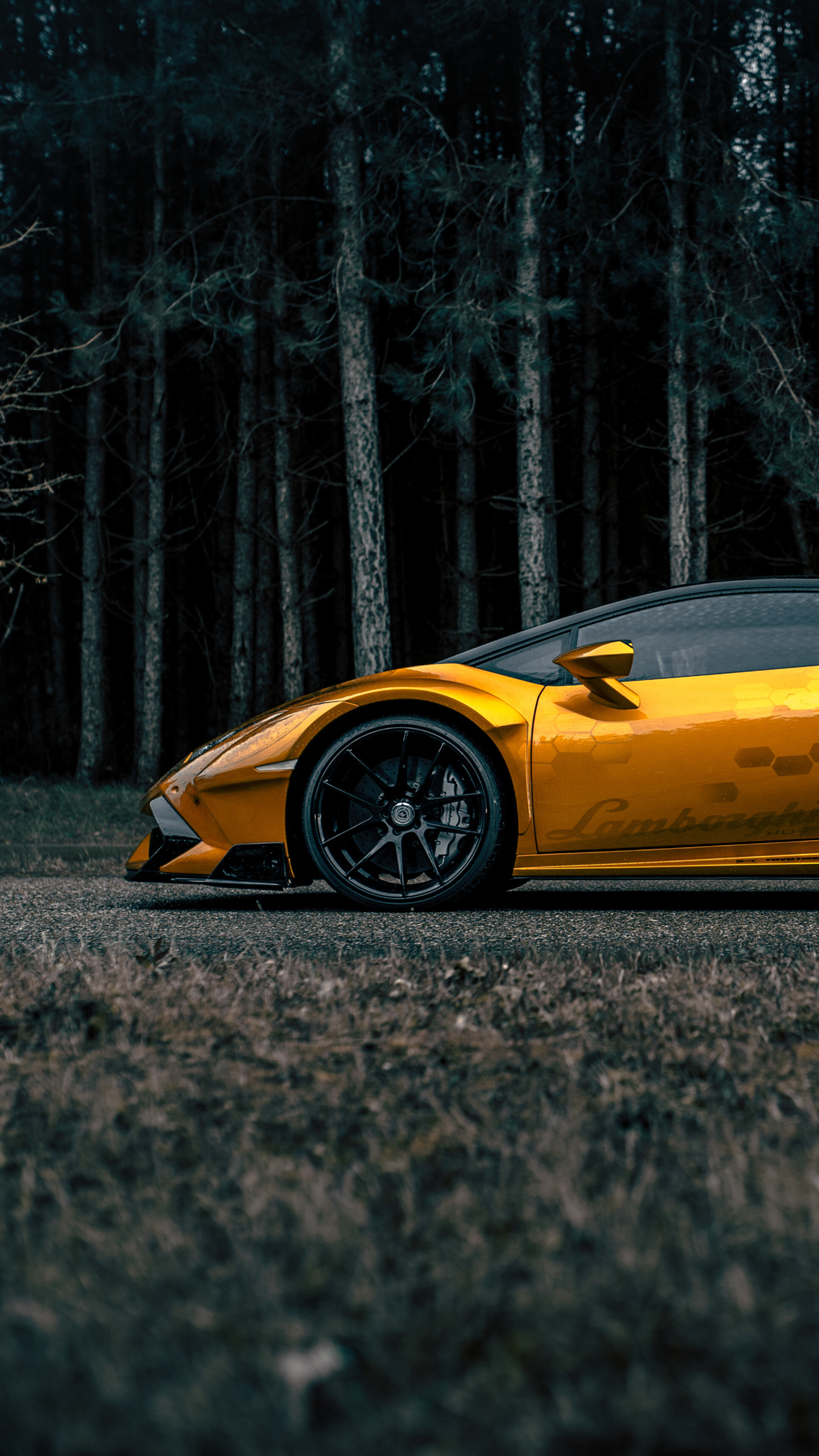 Gold Lamborghini: Huracan, A sports car manufactured by an Italian automotive manufacturer replacing the Gallardo. 2160x3840 4K Background.