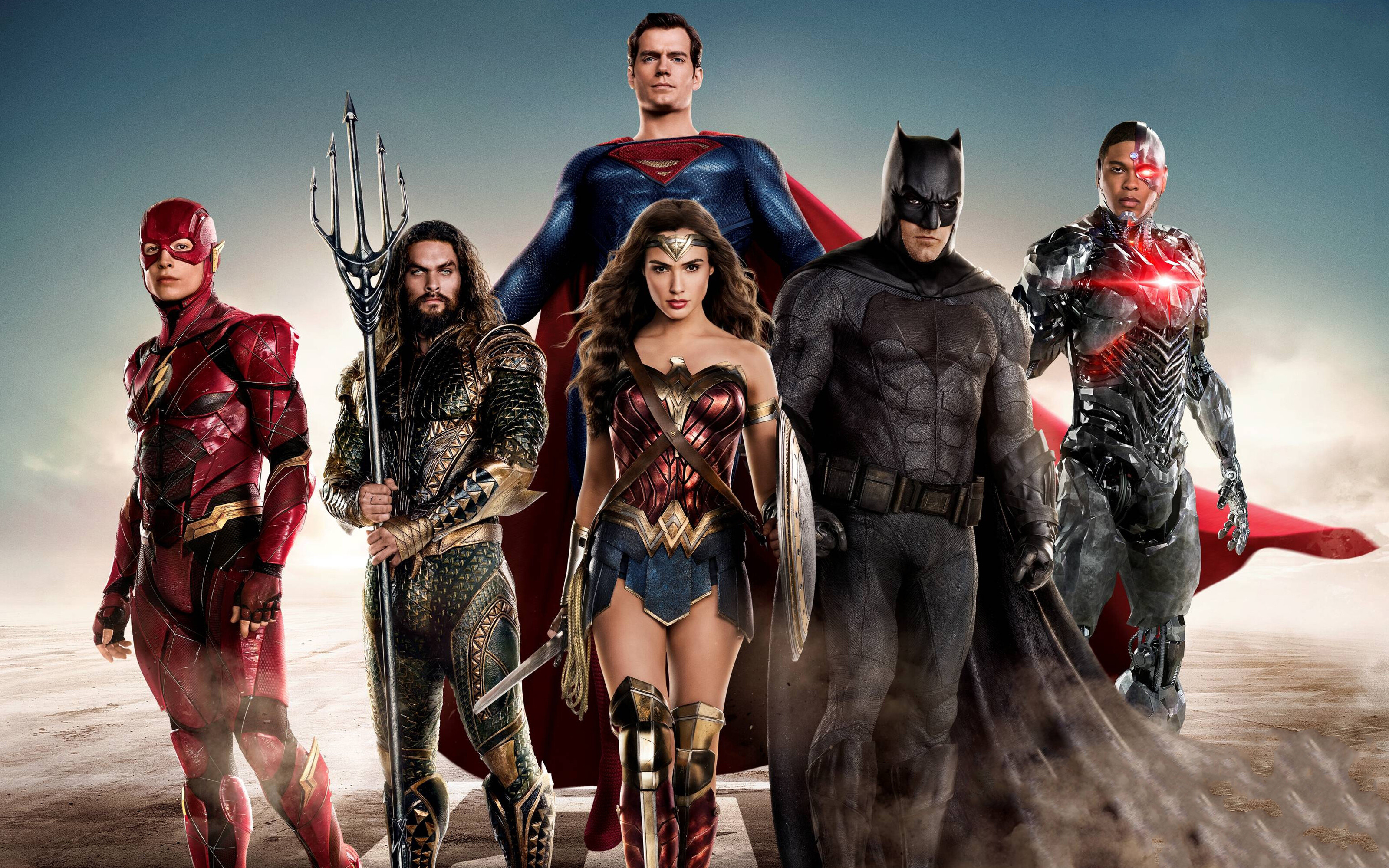 DC: Aquaman, Batman, Ben Affleck, Cyborg, Ezra Miller, Flash, Gal Gadot, Henry Cavill, Jason Momoa. 3200x2000 HD Wallpaper.