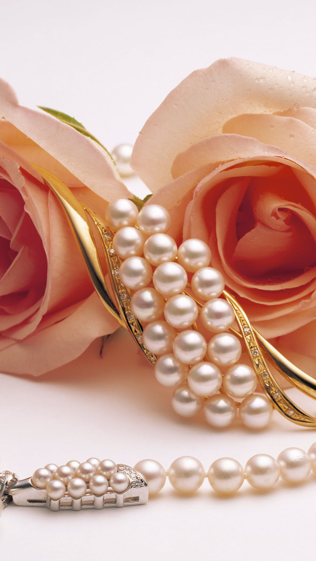 Gold colored jewelry, Pink rose pearls, Fashionable wallpaper, Elegant and chic, 1080x1920 Full HD Handy